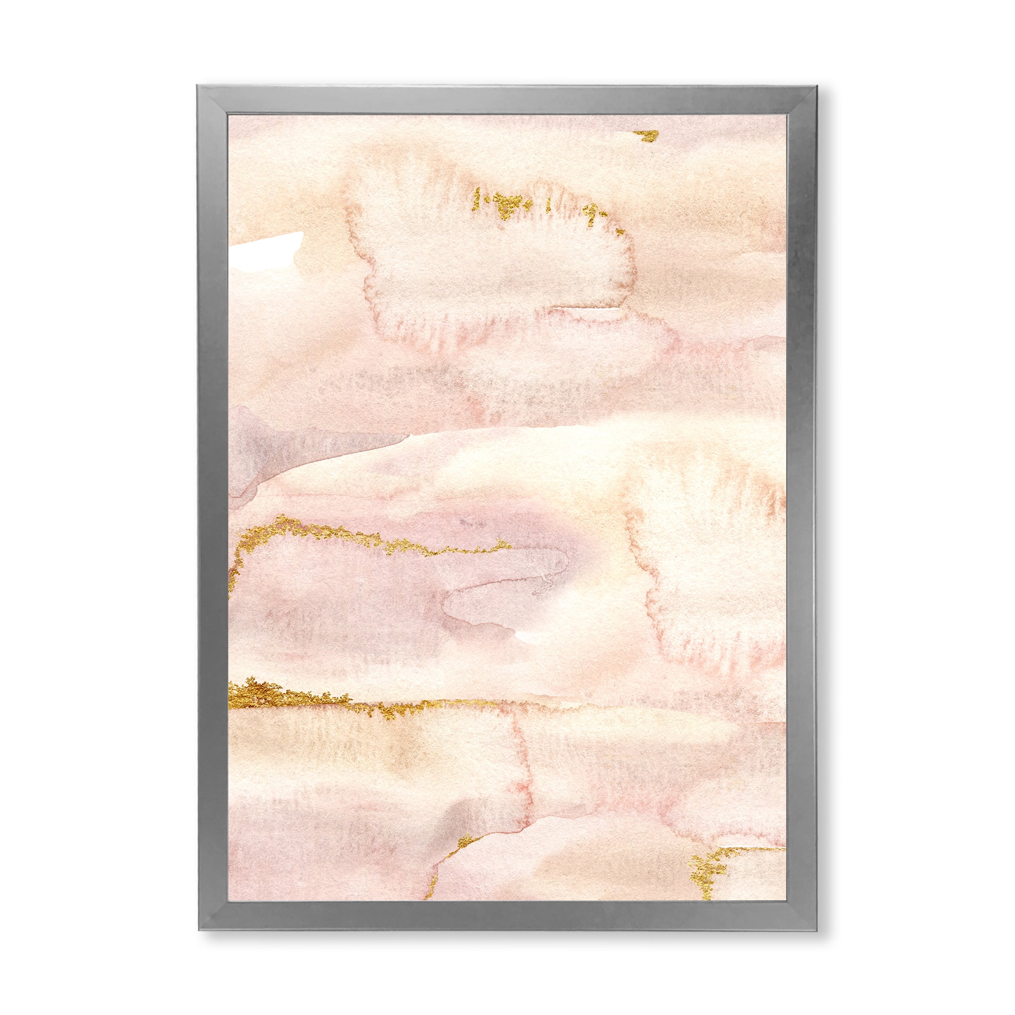 Designart 'Pastel Abstract With Beige Pink and Yelllow Spots' Modern Framed Art Print