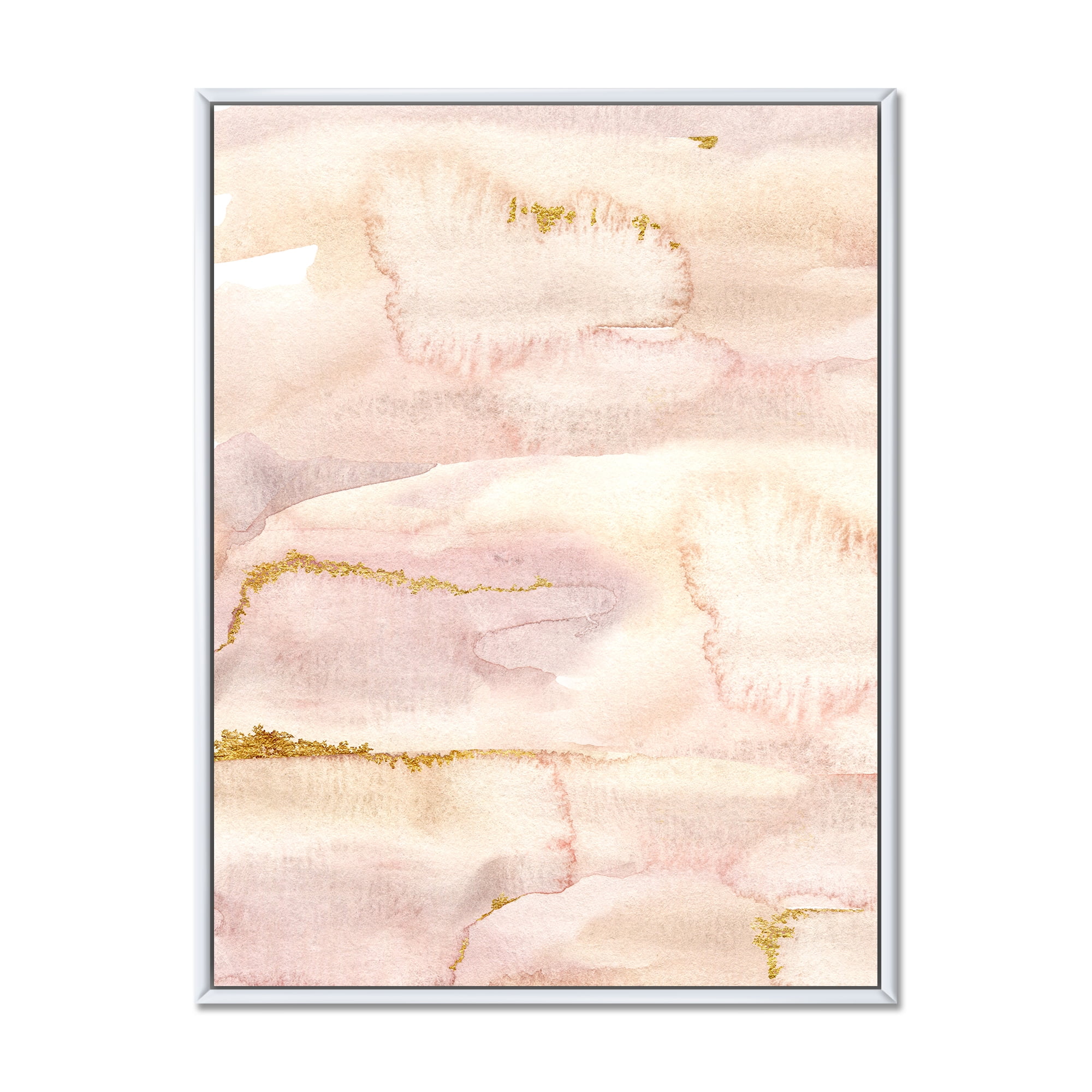 Designart 'Pastel Abstract With Beige Pink and Yelllow Spots' Modern Framed Canvas Wall Art Print