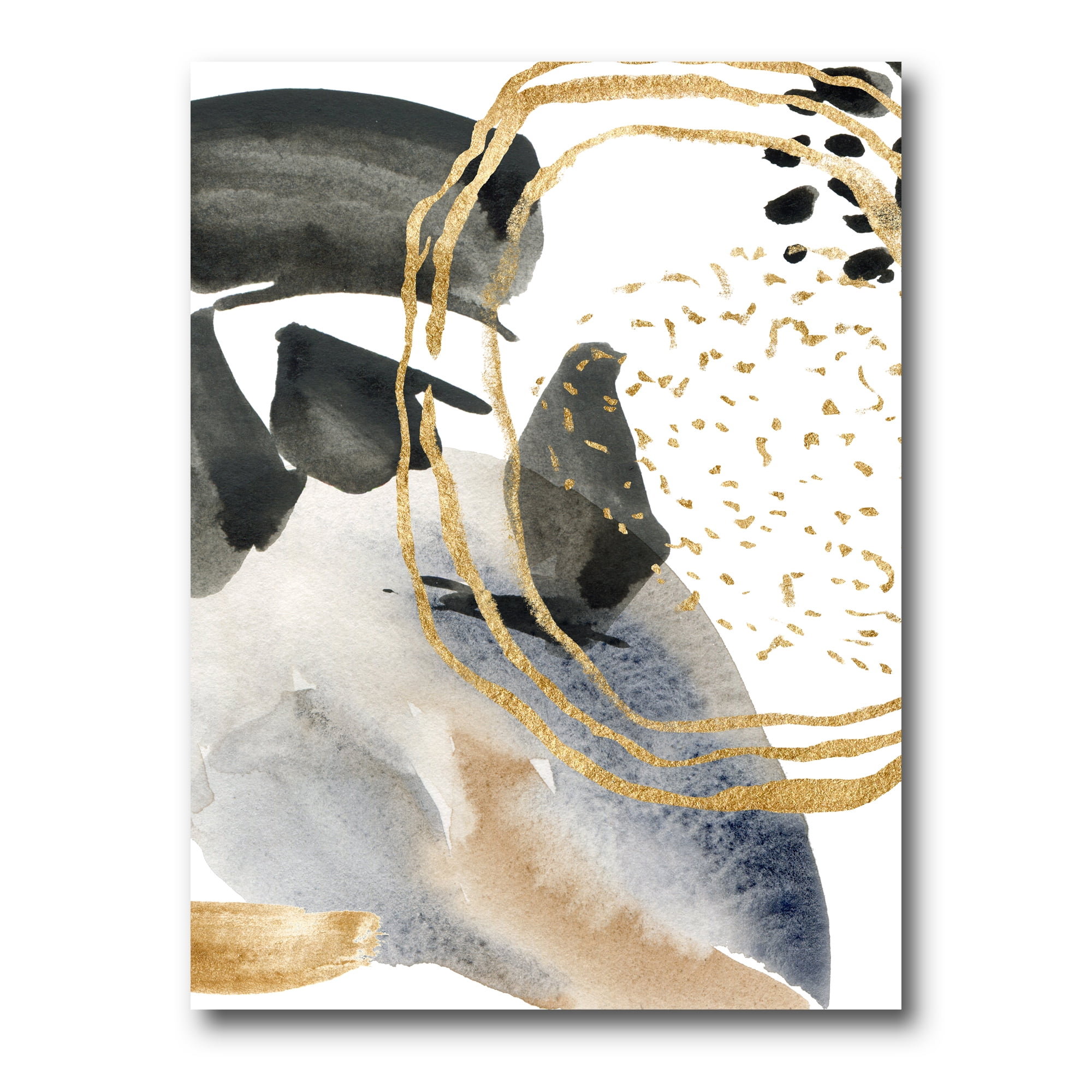 Designart ' Pastel Abstract With Black Blue Beige and Gold Spots ' Modern Canvas Wall Art Print