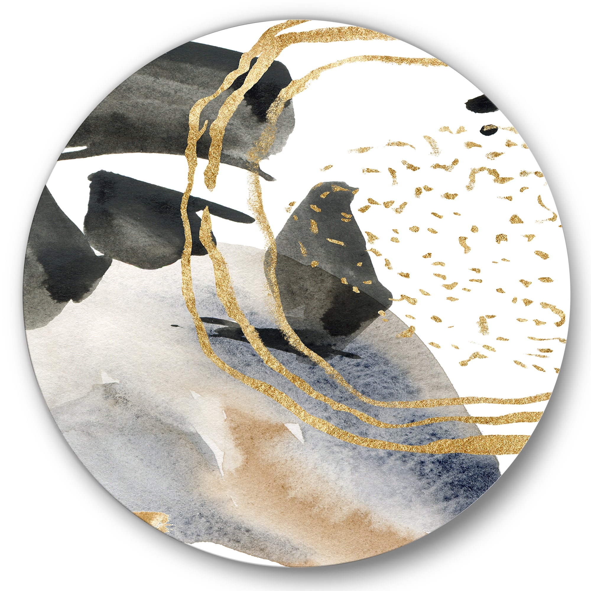 Designart 'Pastel Abstract With Black Blue Beige and Gold Spots' Modern Circle Metal Wall Art 29x29 - Disc of 29