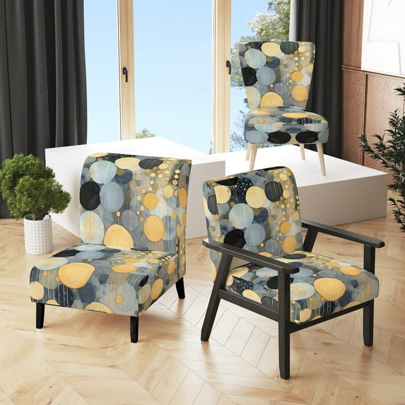 Designart "Pastel Abstract With Blue Black & Gold Spots XVIII" Upholstered Modern Geometric Accent Chair and Modern & Contemporary Arm Chair - Multiple Color & Pattern