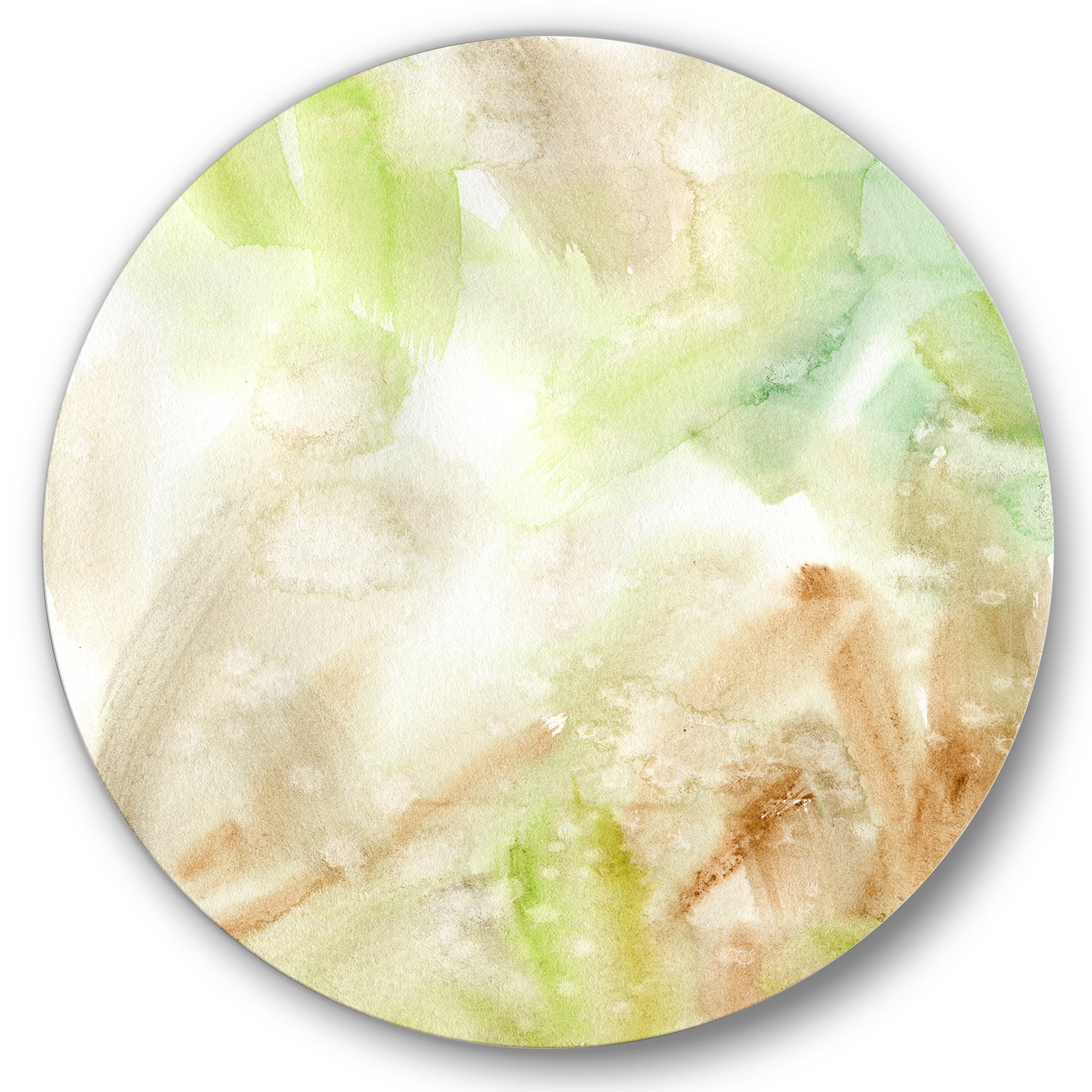 Designart 'Pastel Abstract With Brown Green and Beige Spots' Modern Circle Metal Wall Art 29x29 - Disc of 29
