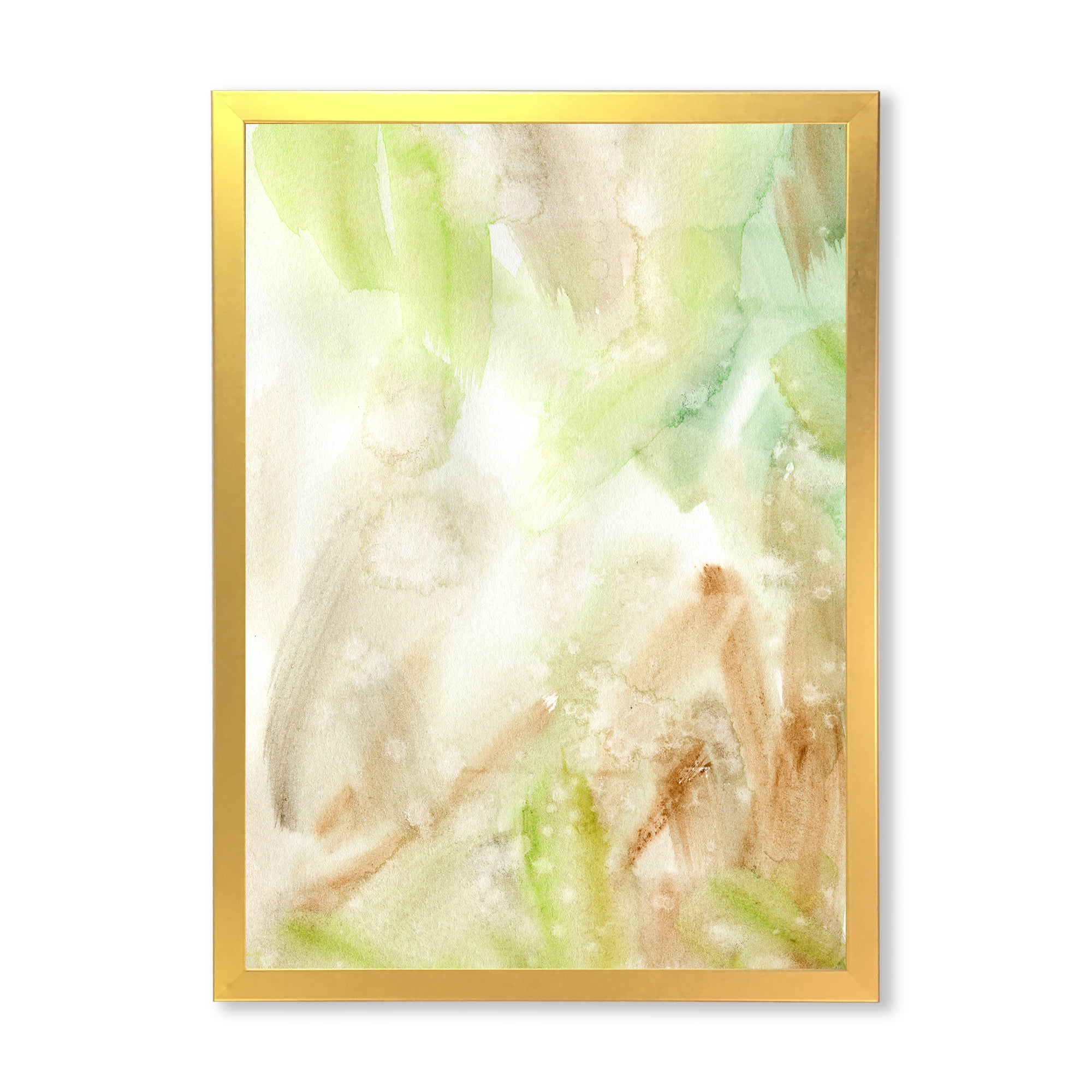Designart 'Pastel Abstract With Brown Green and Beige Spots' Modern Framed Art Print