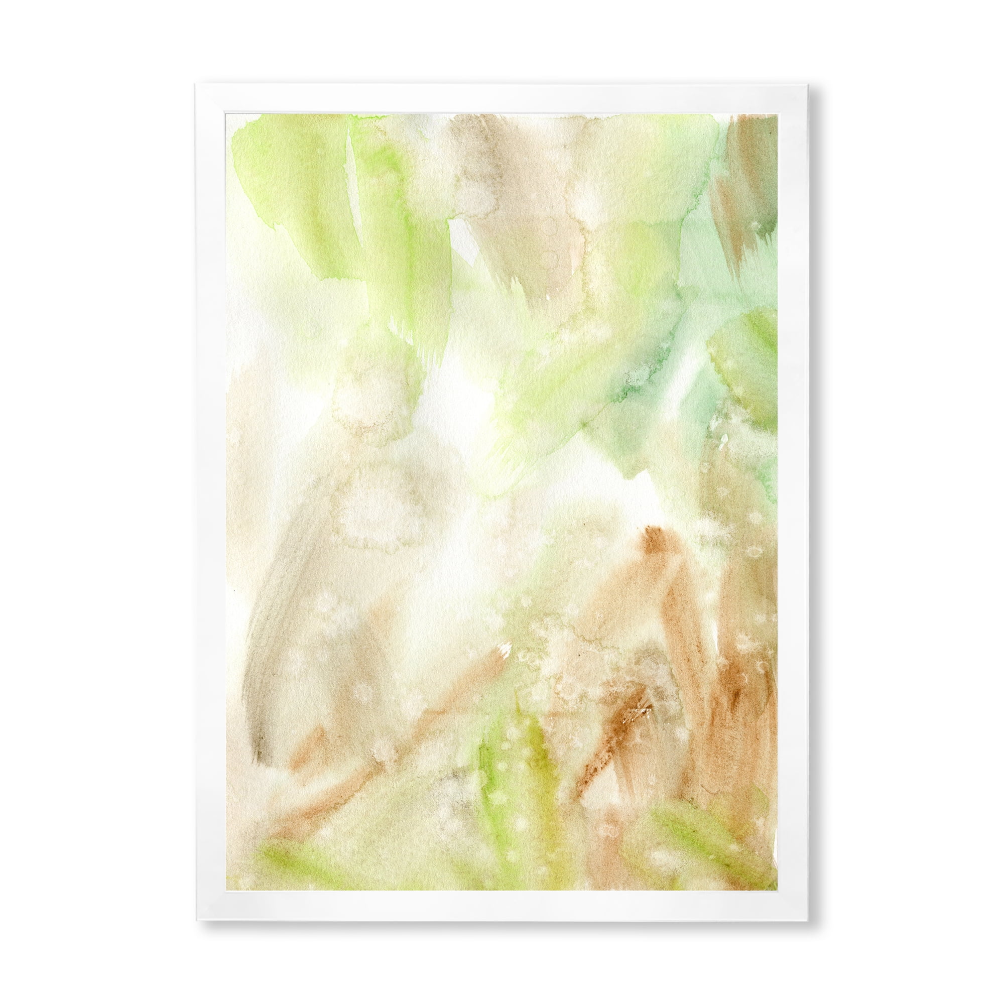 Designart 'Pastel Abstract With Brown Green and Beige Spots' Modern Framed Art Print