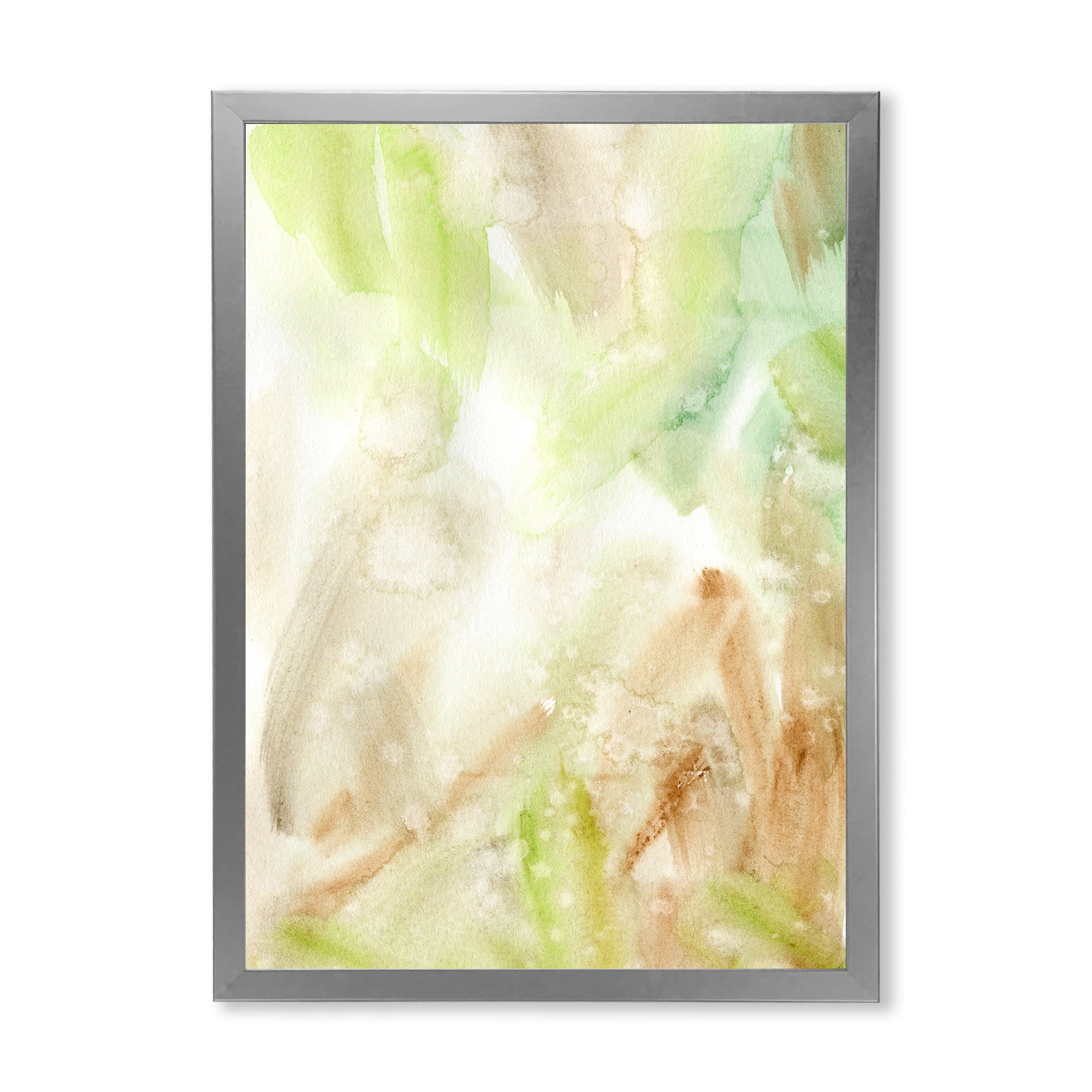 Designart 'Pastel Abstract With Brown Green and Beige Spots' Modern Framed Art Print
