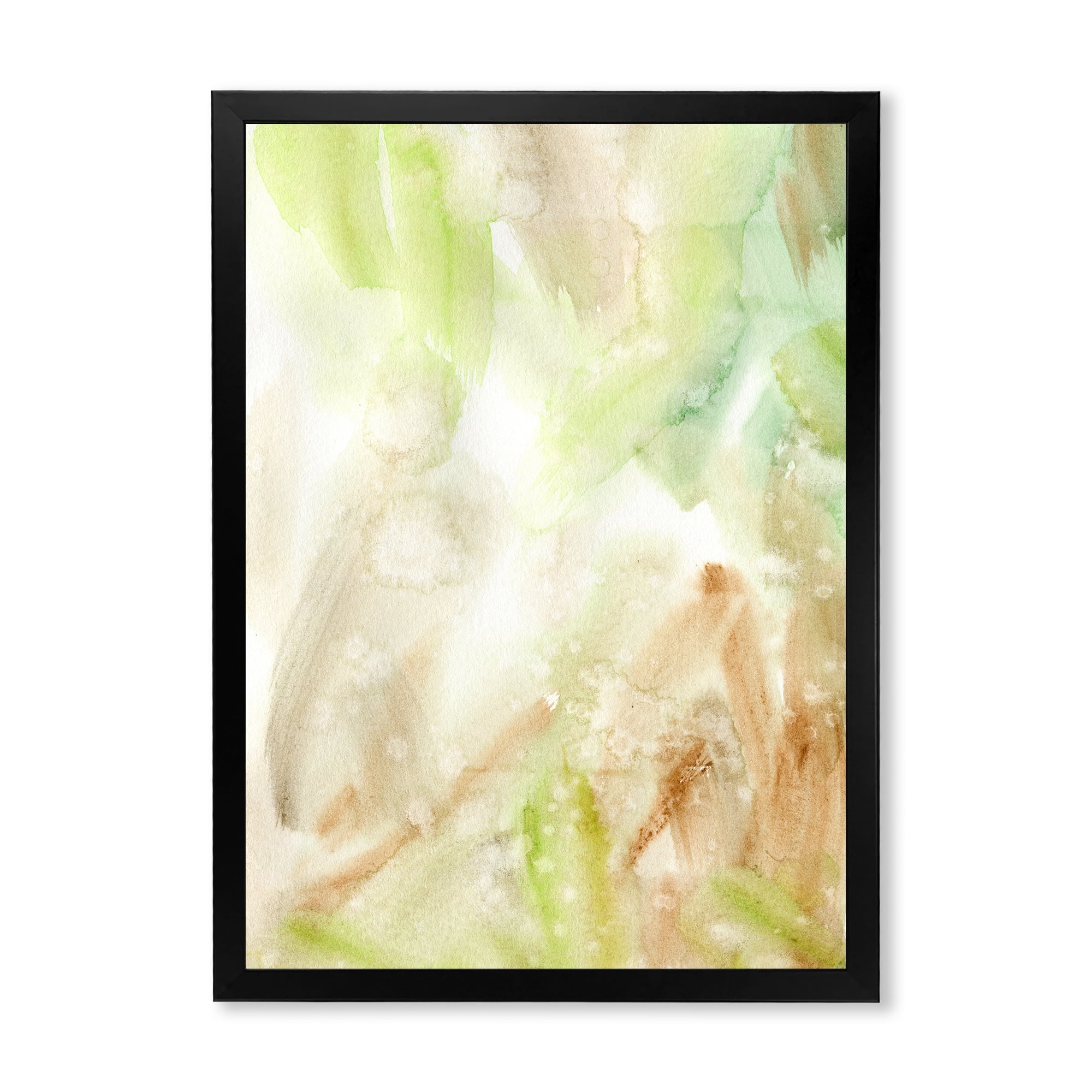 Designart 'Pastel Abstract With Brown Green and Beige Spots' Modern Framed Art Print