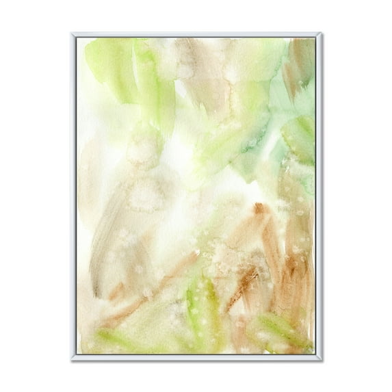 Designart 'Pastel Abstract With Brown Green and Beige Spots' Modern Framed Canvas Wall Art Print