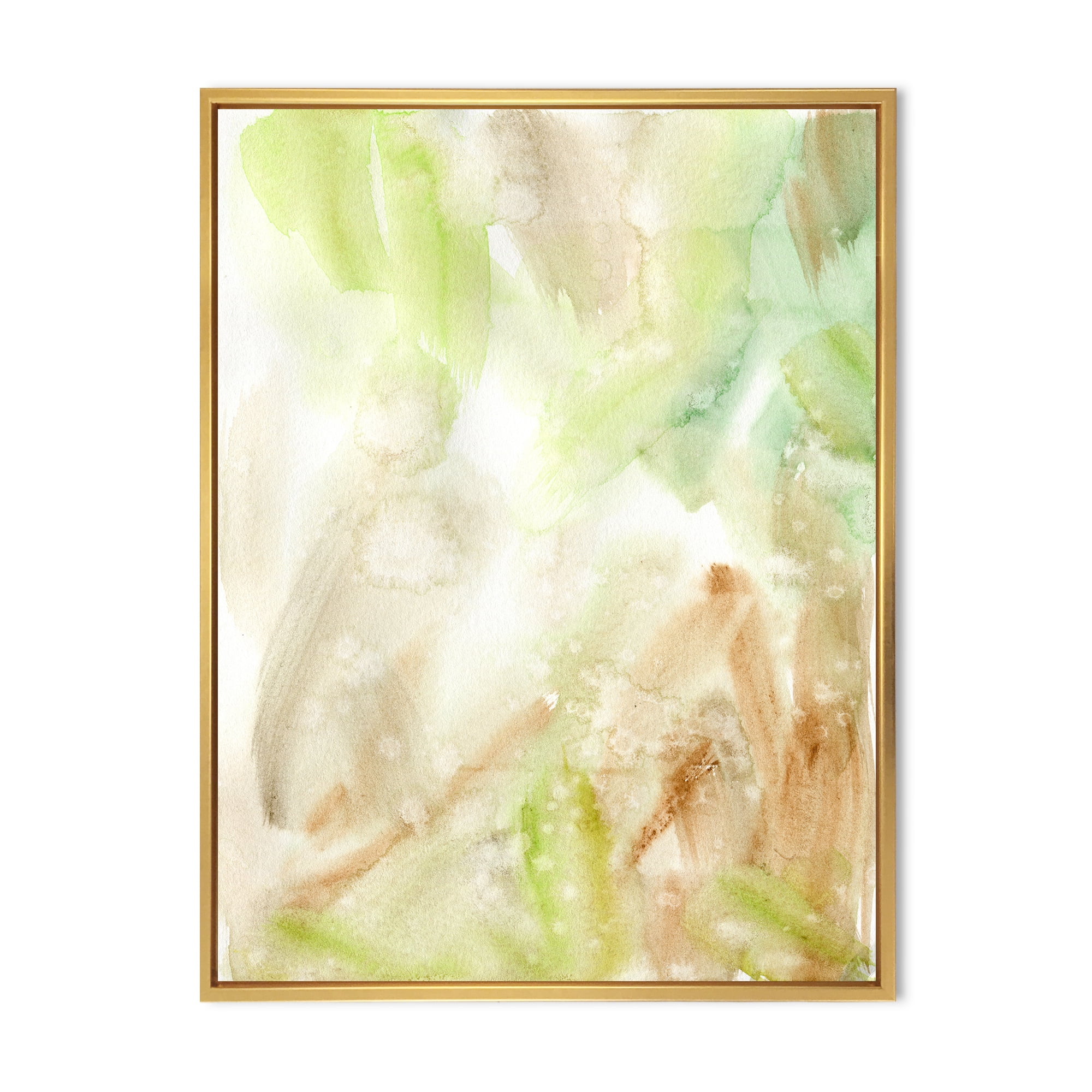 Designart 'Pastel Abstract With Brown Green and Beige Spots' Modern Framed Canvas Wall Art Print