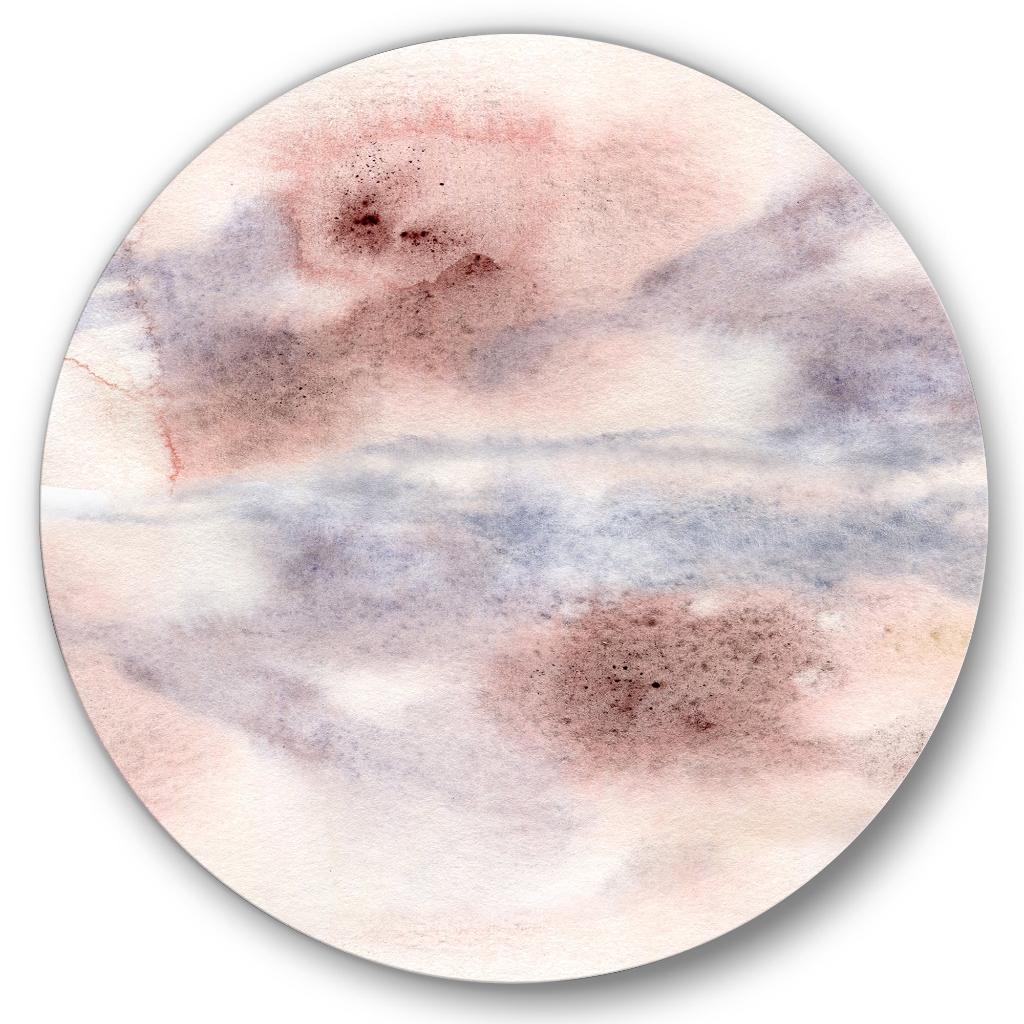 Designart 'Pastel Abstract With Gray Blue Pink and Red Spots' Modern Circle Metal Wall Art 11x11 - Disc of 11