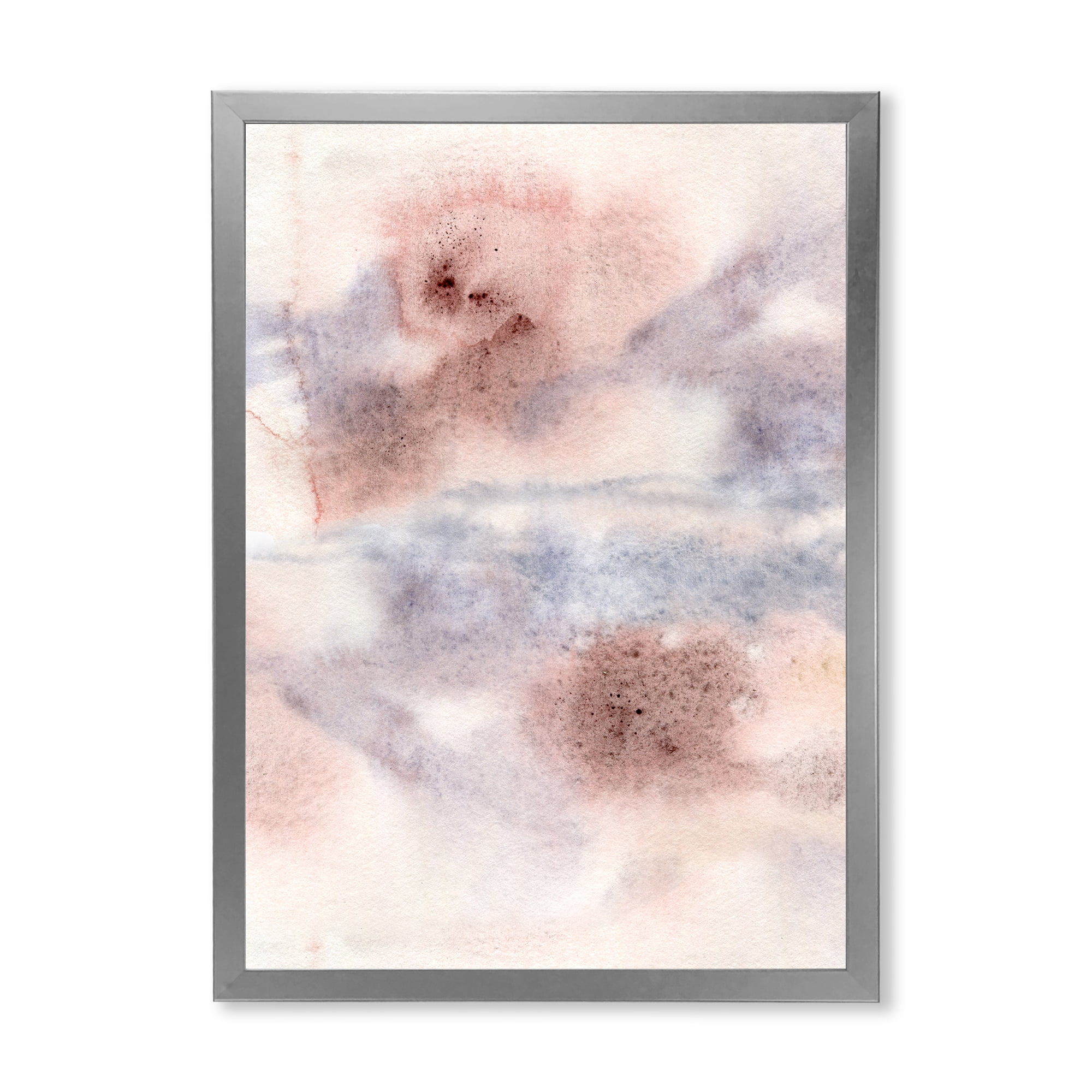 Designart 'Pastel Abstract With Gray Blue Pink and Red Spots' Modern Framed Art Print
