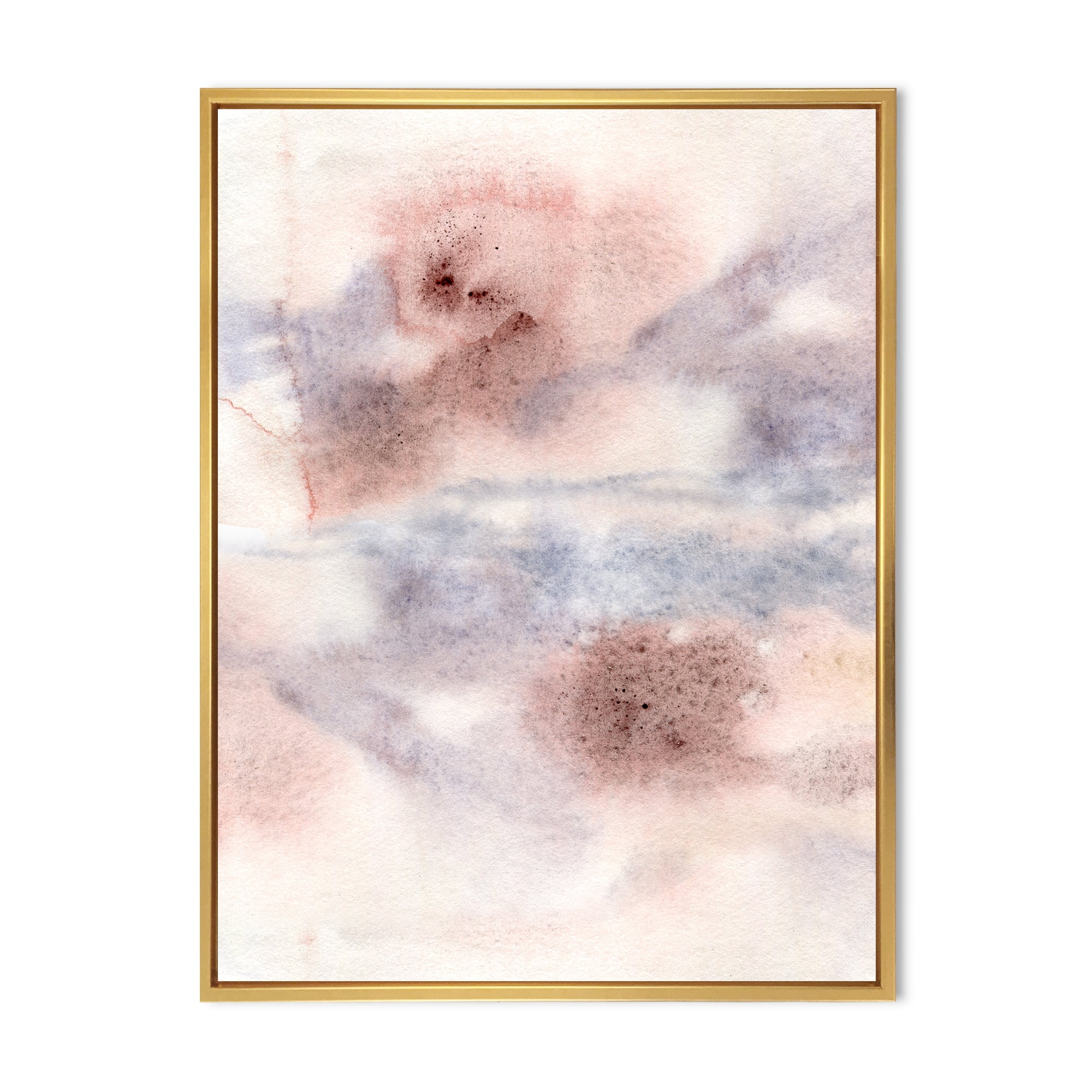 Designart 'Pastel Abstract With Gray Blue Pink and Red Spots' Modern Framed Canvas Wall Art Print