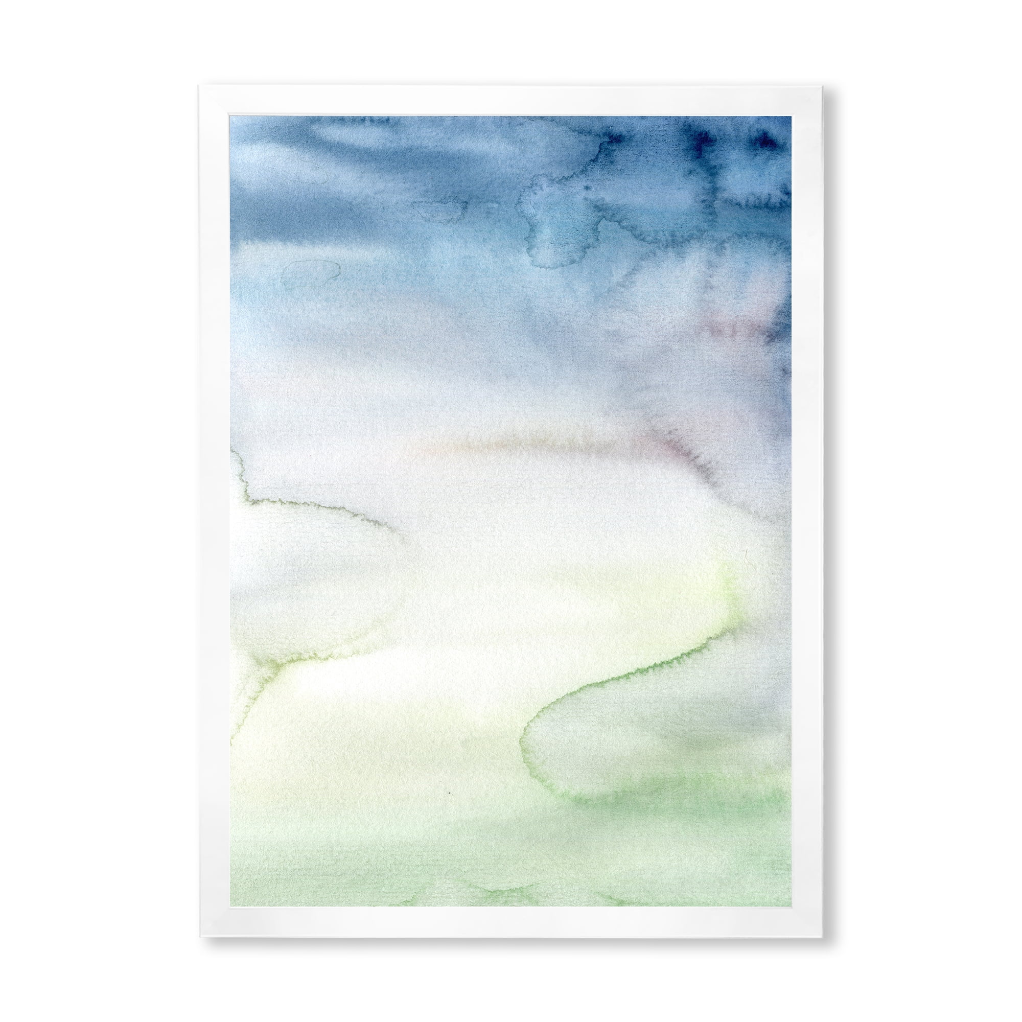 Designart 'Pastel Abstract With Green Dark Blue and White Spots' Modern Framed Art Print
