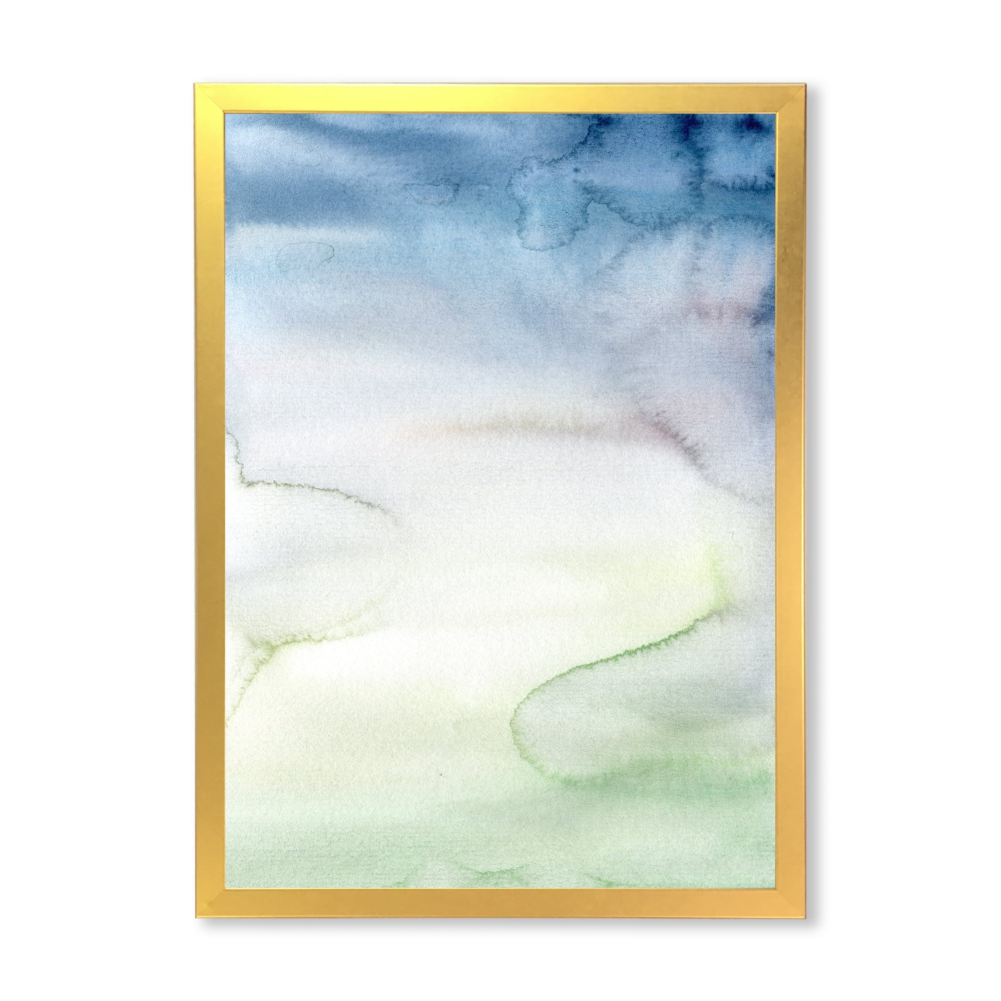 Designart 'Pastel Abstract With Green Dark Blue and White Spots' Modern Framed Art Print