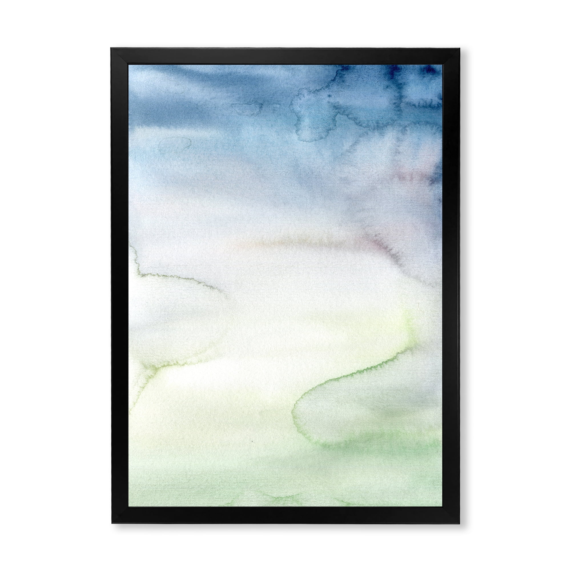 Designart 'Pastel Abstract With Green Dark Blue and White Spots' Modern Framed Art Print