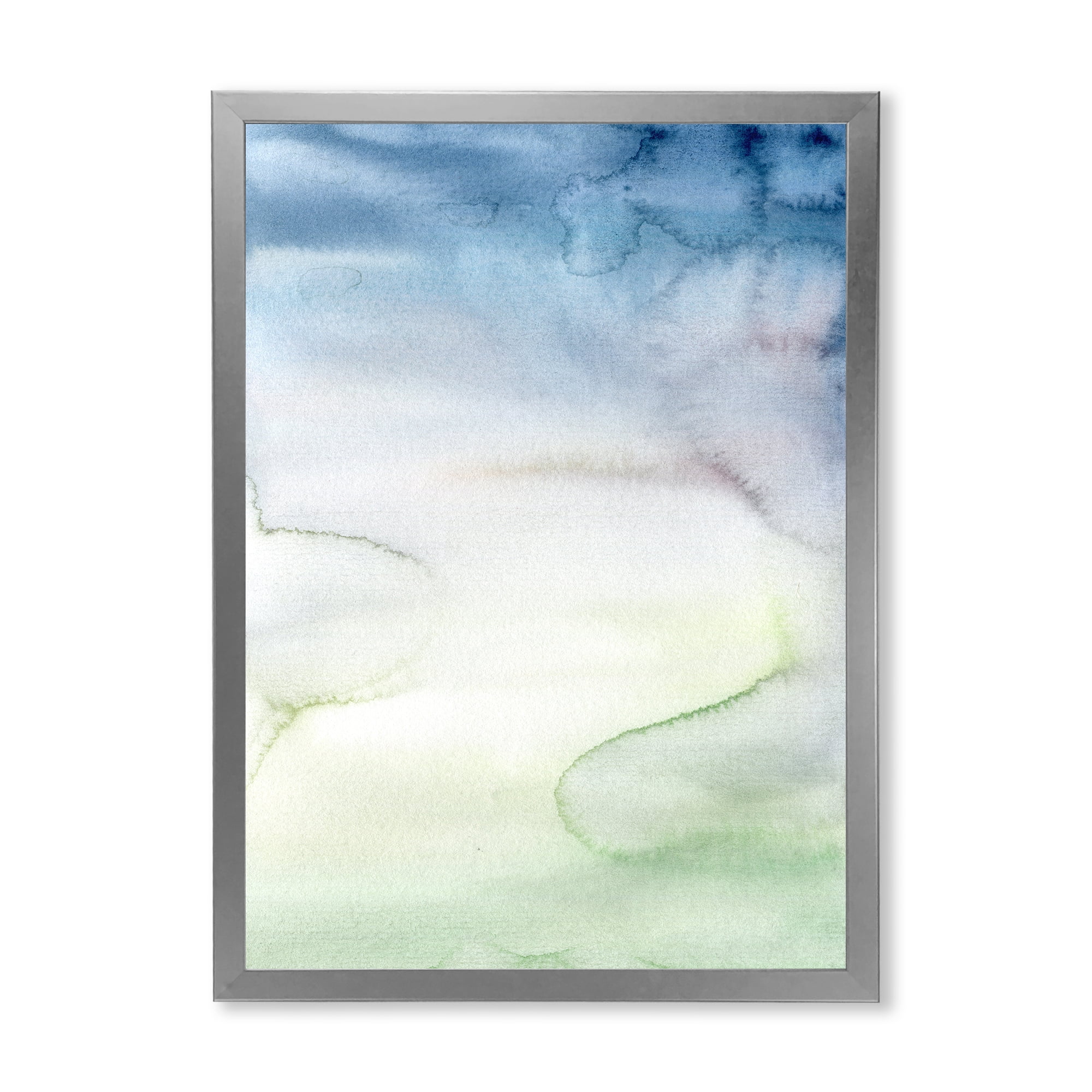 Designart 'Pastel Abstract With Green Dark Blue and White Spots' Modern Framed Art Print