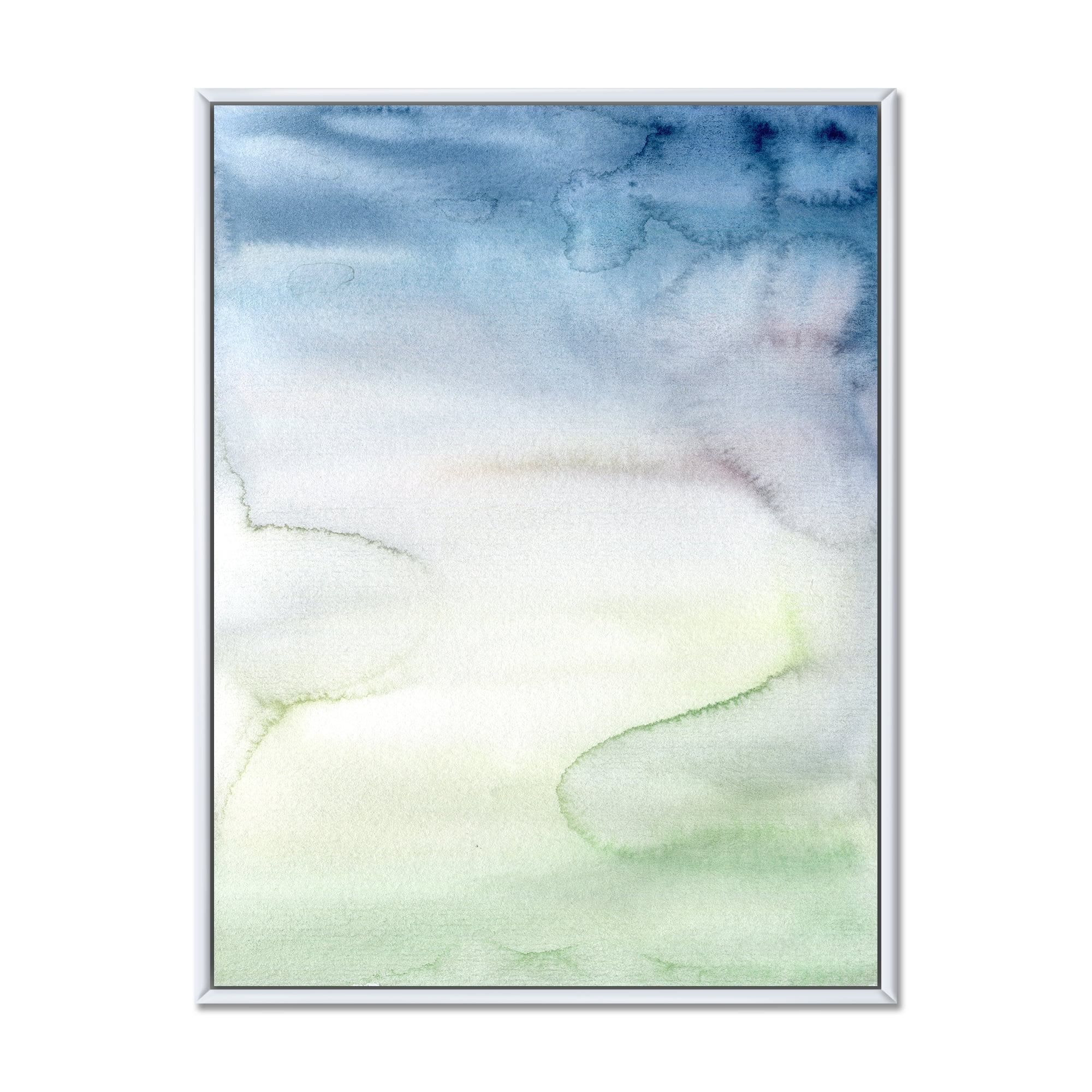 Designart 'Pastel Abstract With Green Dark Blue and White Spots' Modern Framed Canvas Wall Art Print