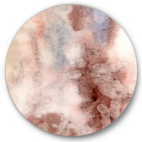 Designart 'Pastel Abstract With Pink Blue and Dark Red Spots' Modern Circle Metal Wall Art 11x11 - Disc of 11