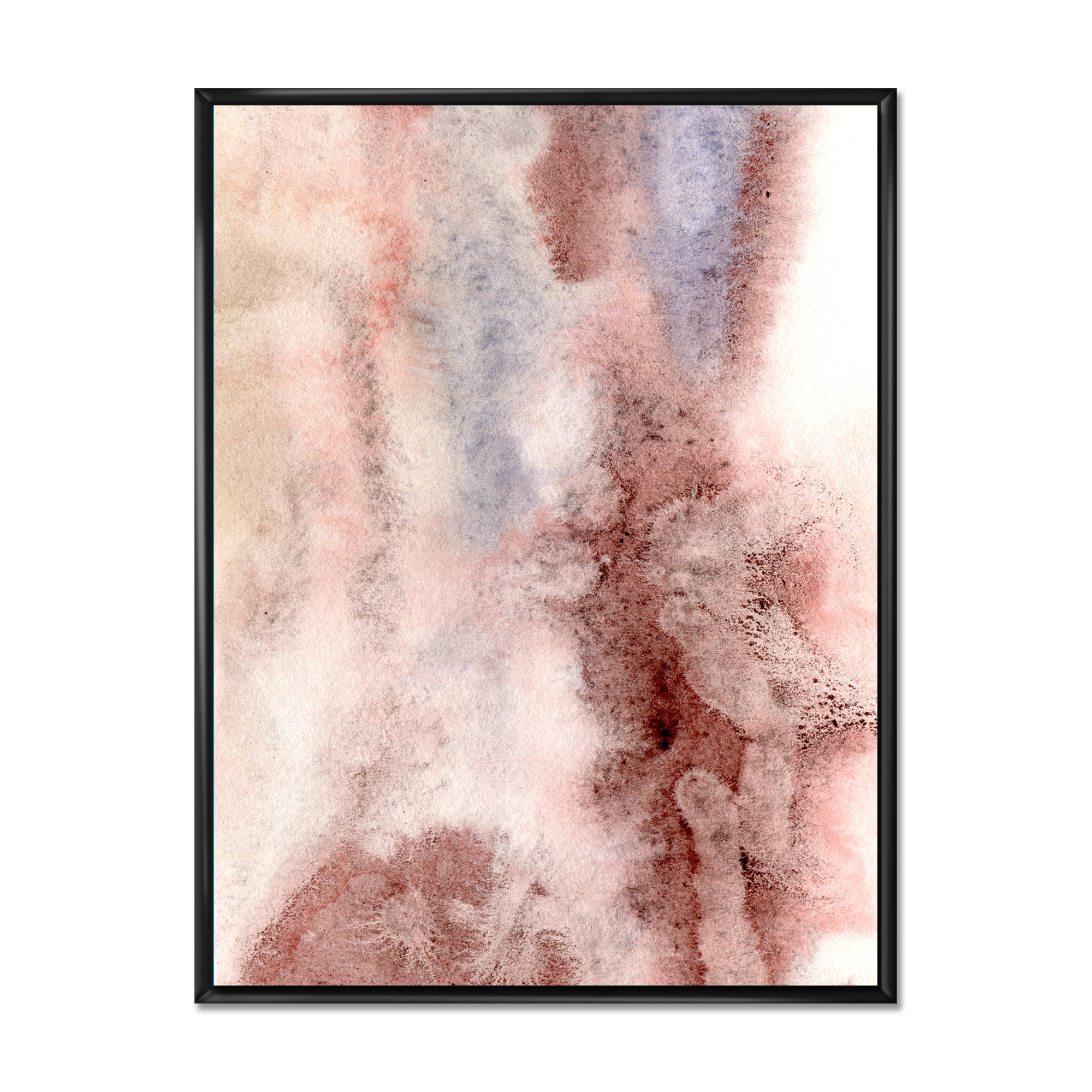 Designart 'Pastel Abstract With Pink Blue and Dark Red Spots' Modern Framed Canvas Wall Art Print