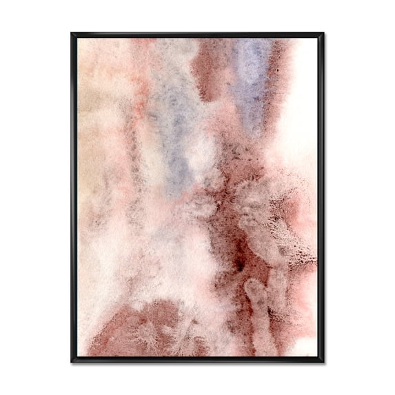 Designart 'Pastel Abstract With Pink Blue and Dark Red Spots' Modern Framed Canvas Wall Art Print