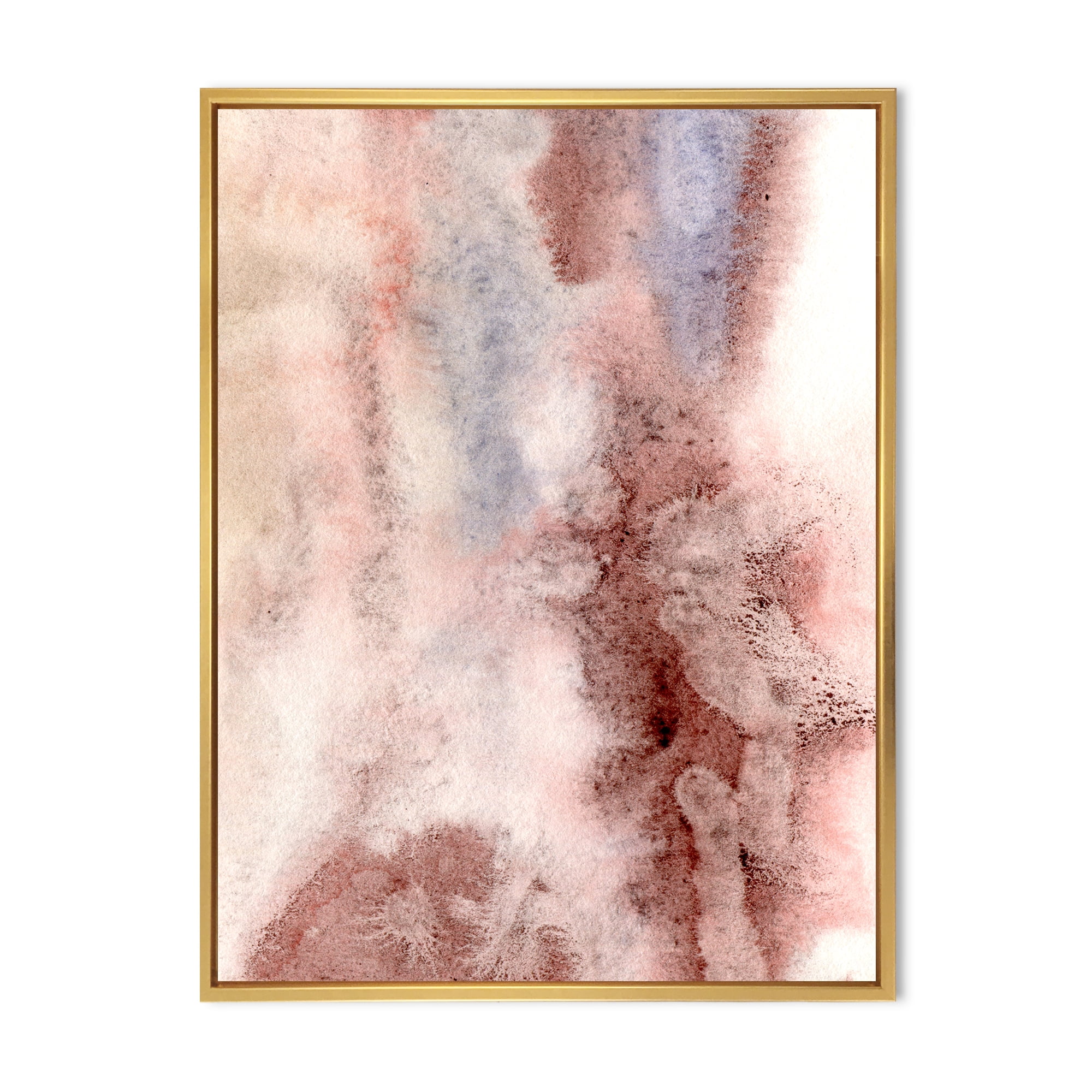 Designart 'Pastel Abstract With Pink Blue and Dark Red Spots' Modern Framed Canvas Wall Art Print