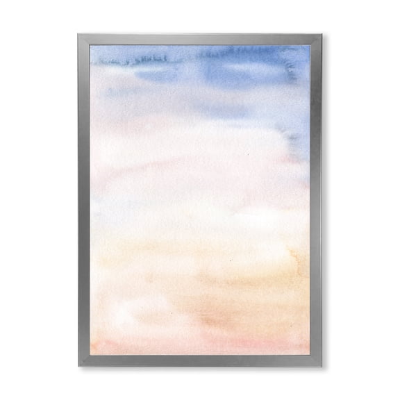 Designart 'Pastel Abstract With Pink Dark Blue and Beige Spots' Modern Framed Art Print