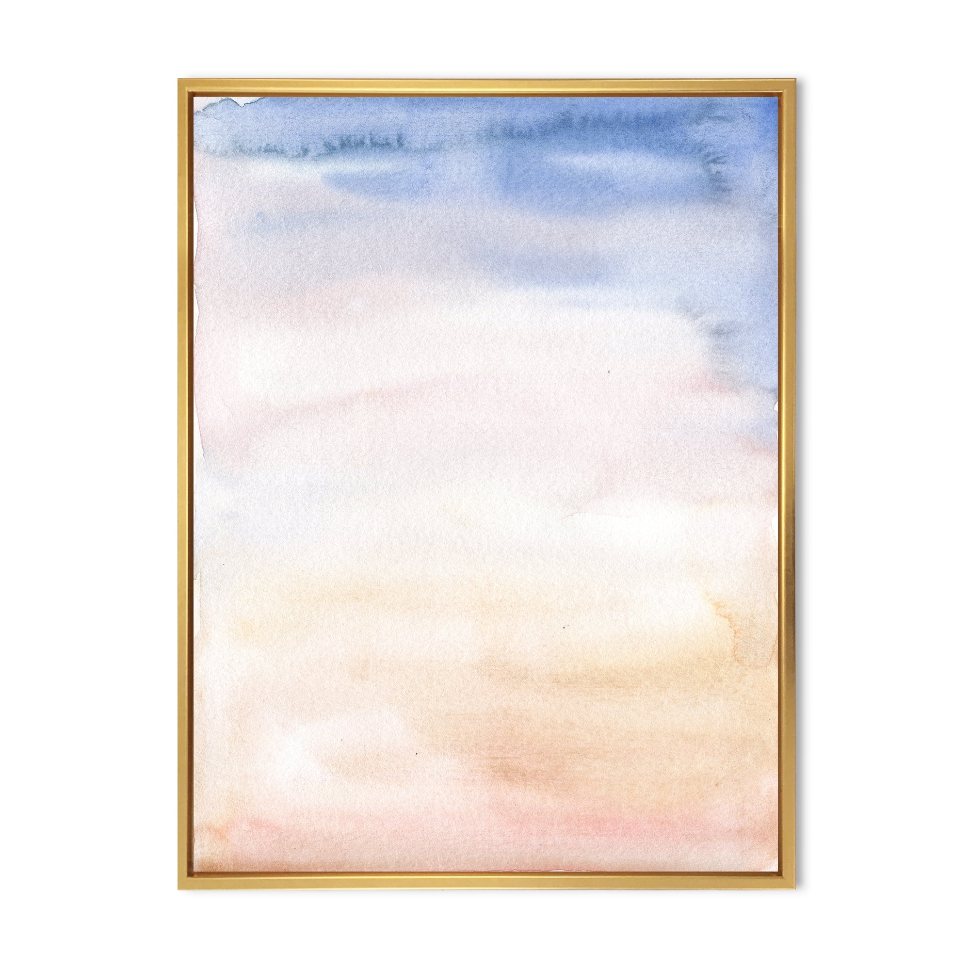 Designart 'Pastel Abstract With Pink Dark Blue and Beige Spots' Modern Framed Canvas Wall Art Print
