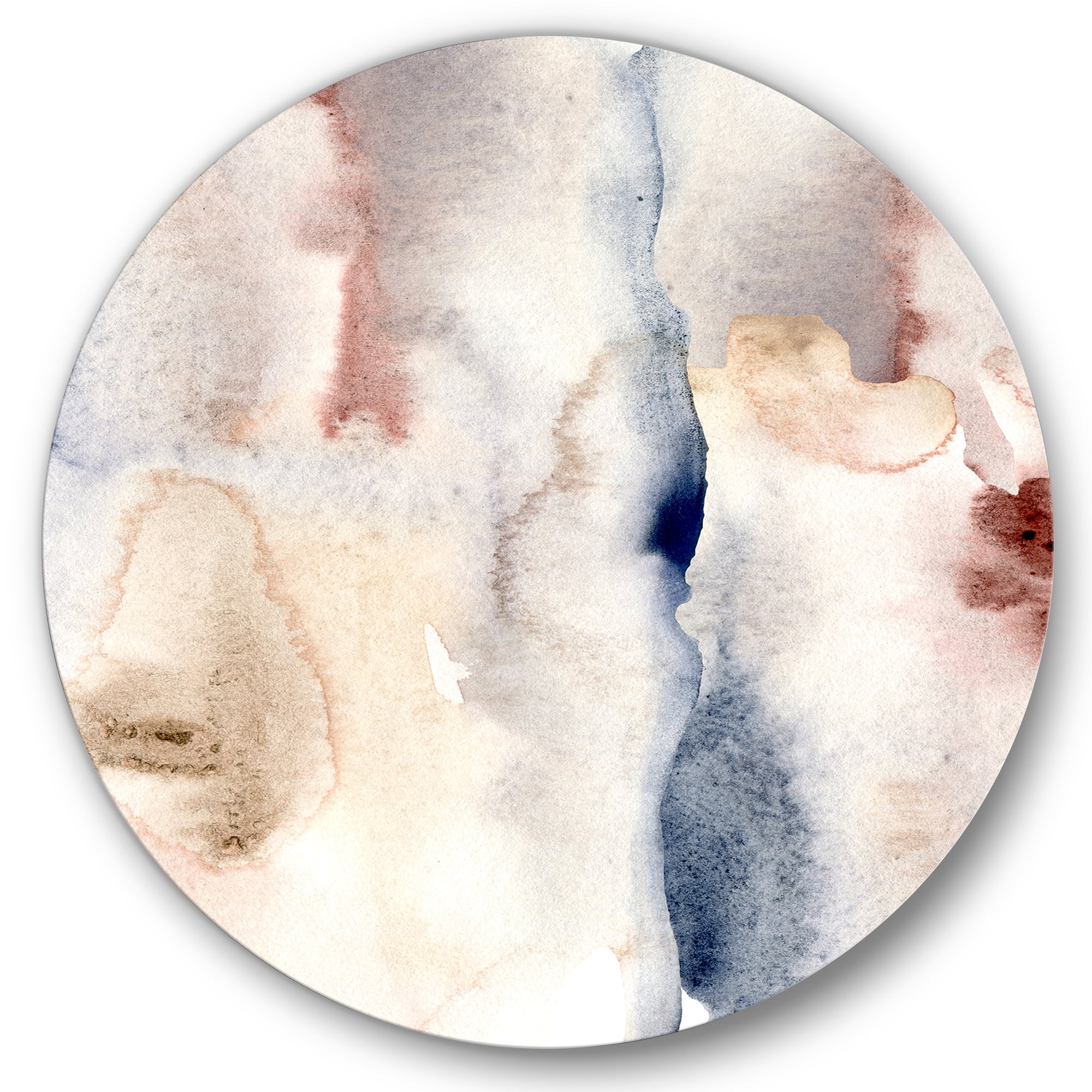 Designart 'Pastel Abstract With Pink Dark Blue and Gray Spots' Modern Circle Metal Wall Art 23x23 - Disc of 23