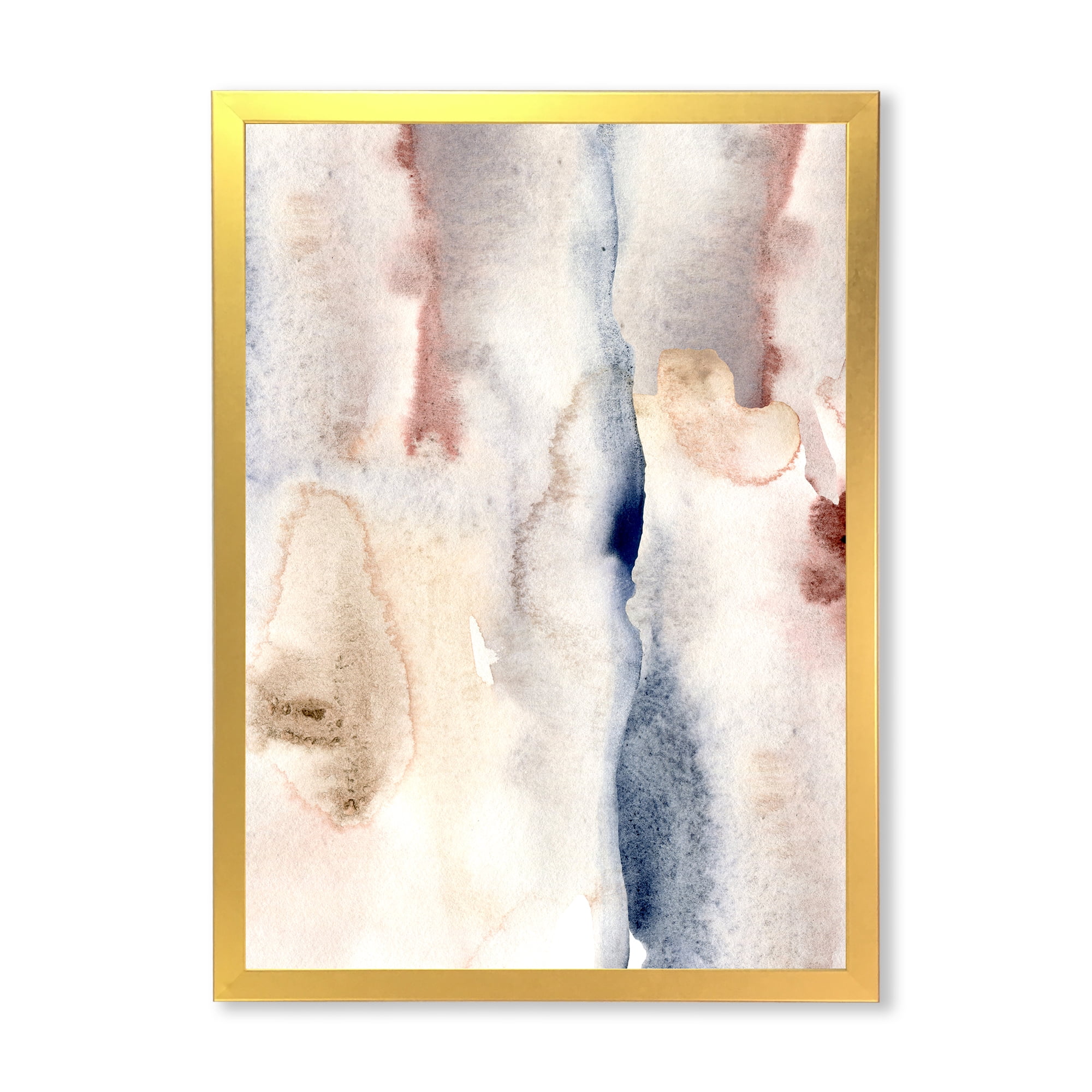 Designart 'Pastel Abstract With Pink Dark Blue and Gray Spots' Modern Framed Art Print