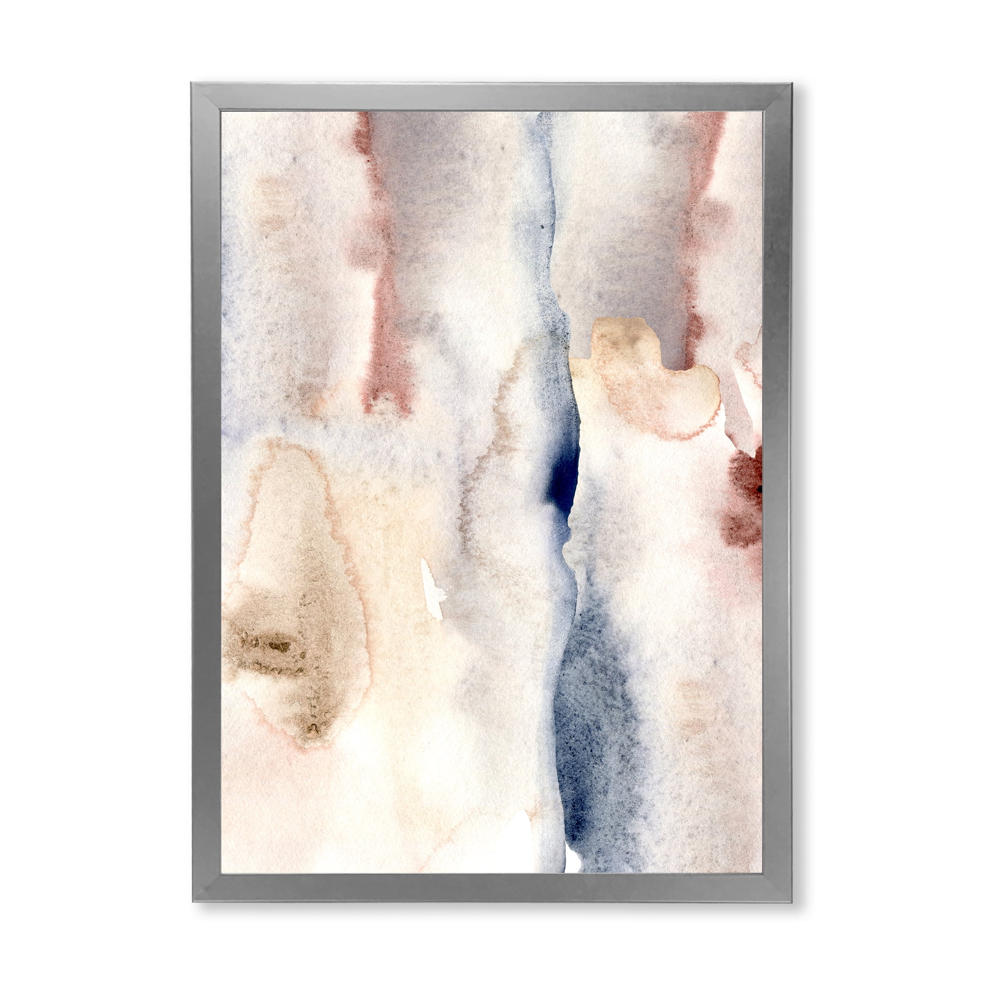 Designart 'Pastel Abstract With Pink Dark Blue and Gray Spots' Modern Framed Art Print