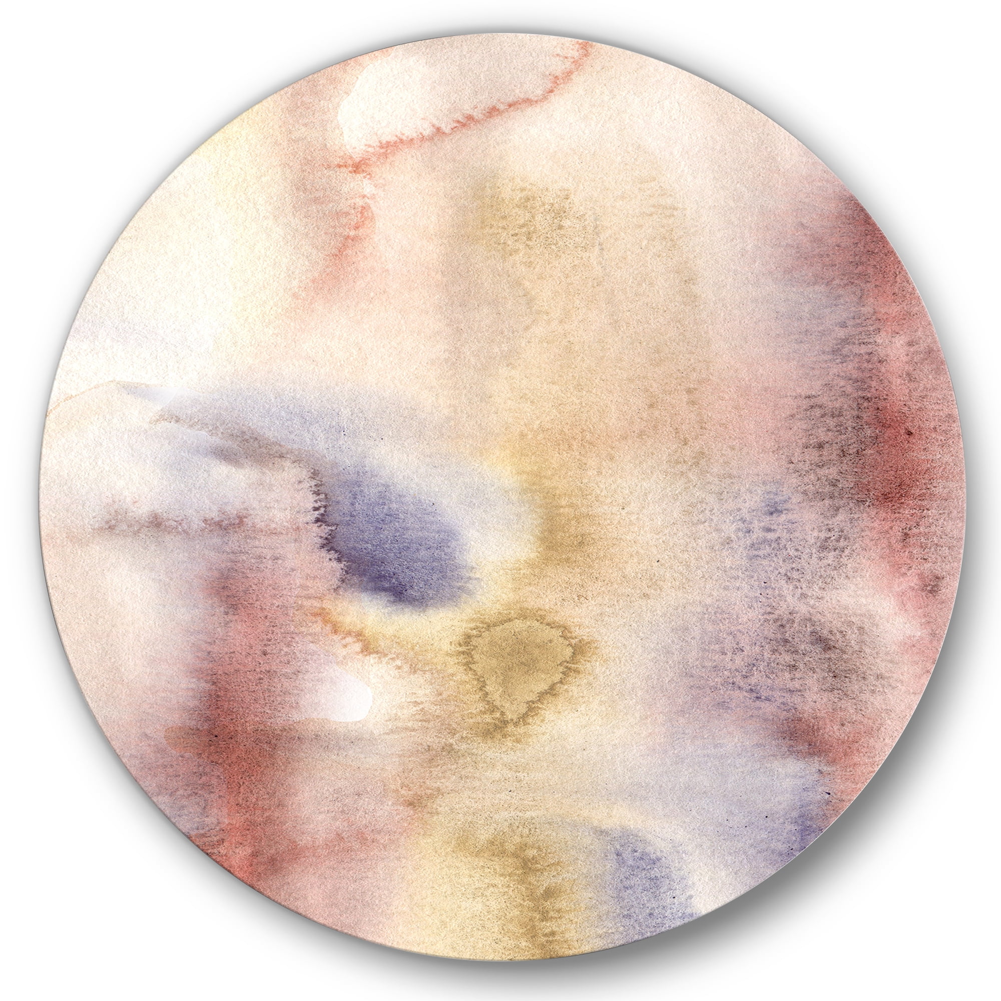 Designart 'Pastel Abstract With Pink Dark Blue and Yellow Spots' Modern Circle Metal Wall Art 23x23 - Disc of 23