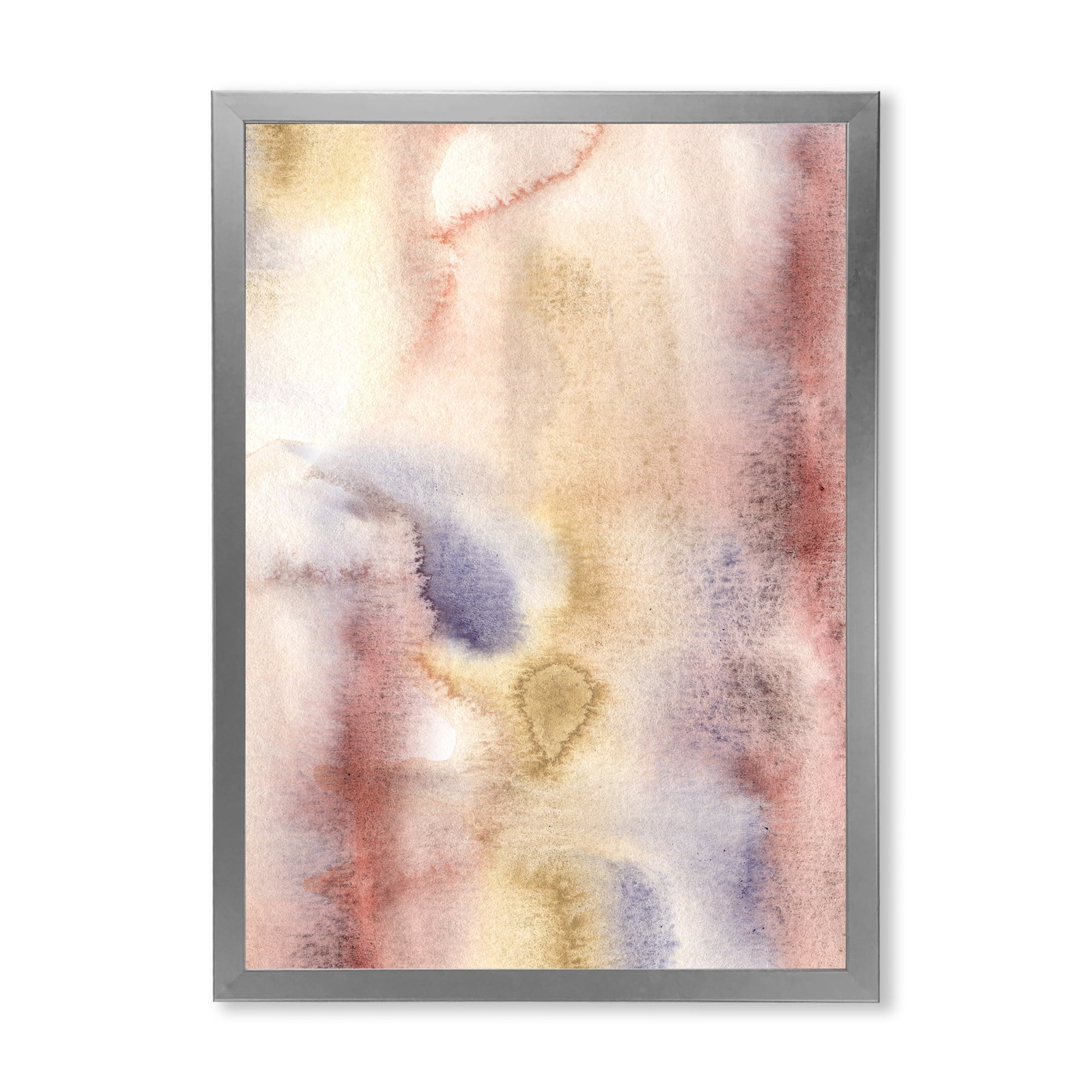 Designart 'Pastel Abstract With Pink Dark Blue and Yellow Spots' Modern Framed Art Print