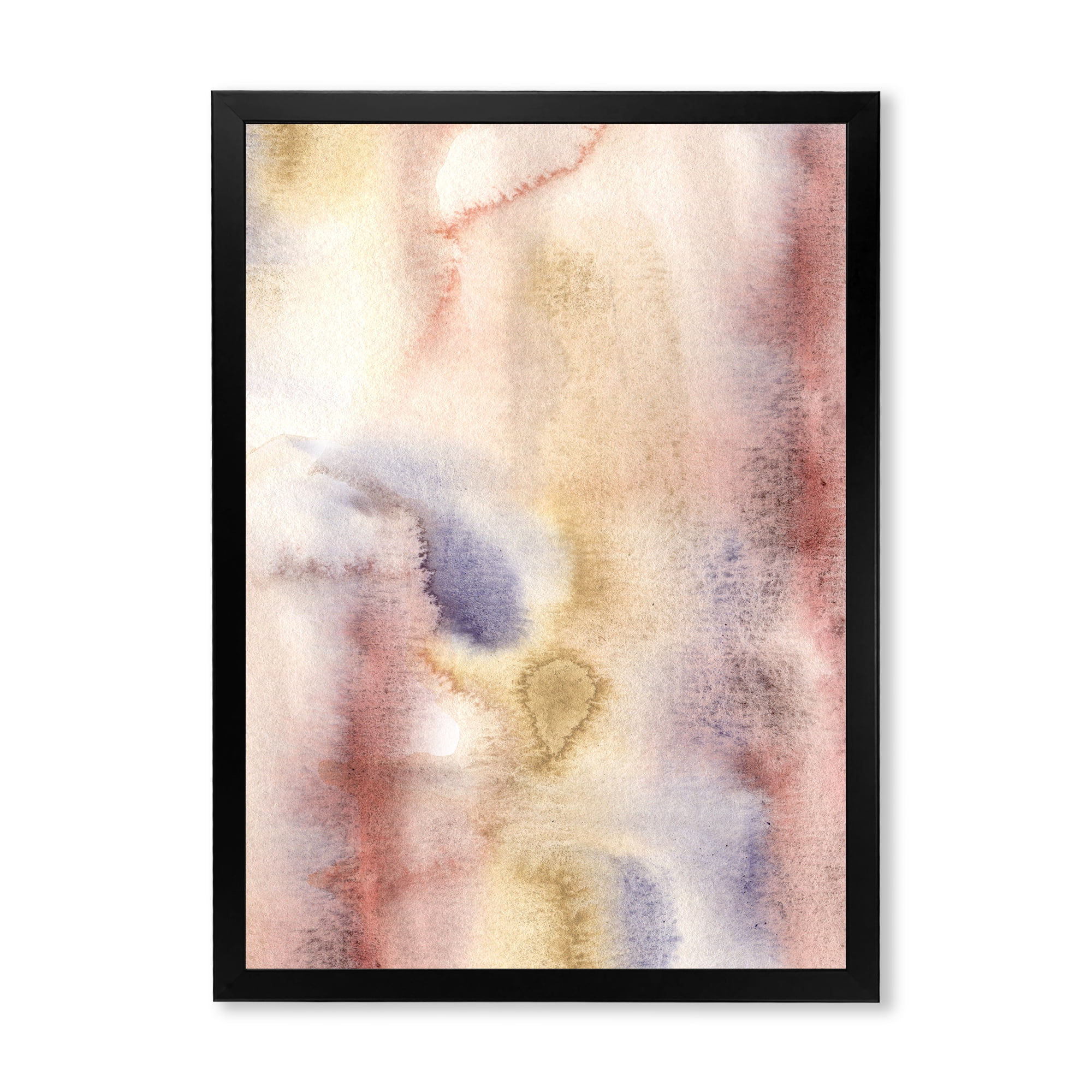 Designart 'Pastel Abstract With Pink Dark Blue and Yellow Spots' Modern Framed Art Print