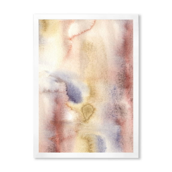 Designart 'Pastel Abstract With Pink Dark Blue and Yellow Spots' Modern Framed Art Print