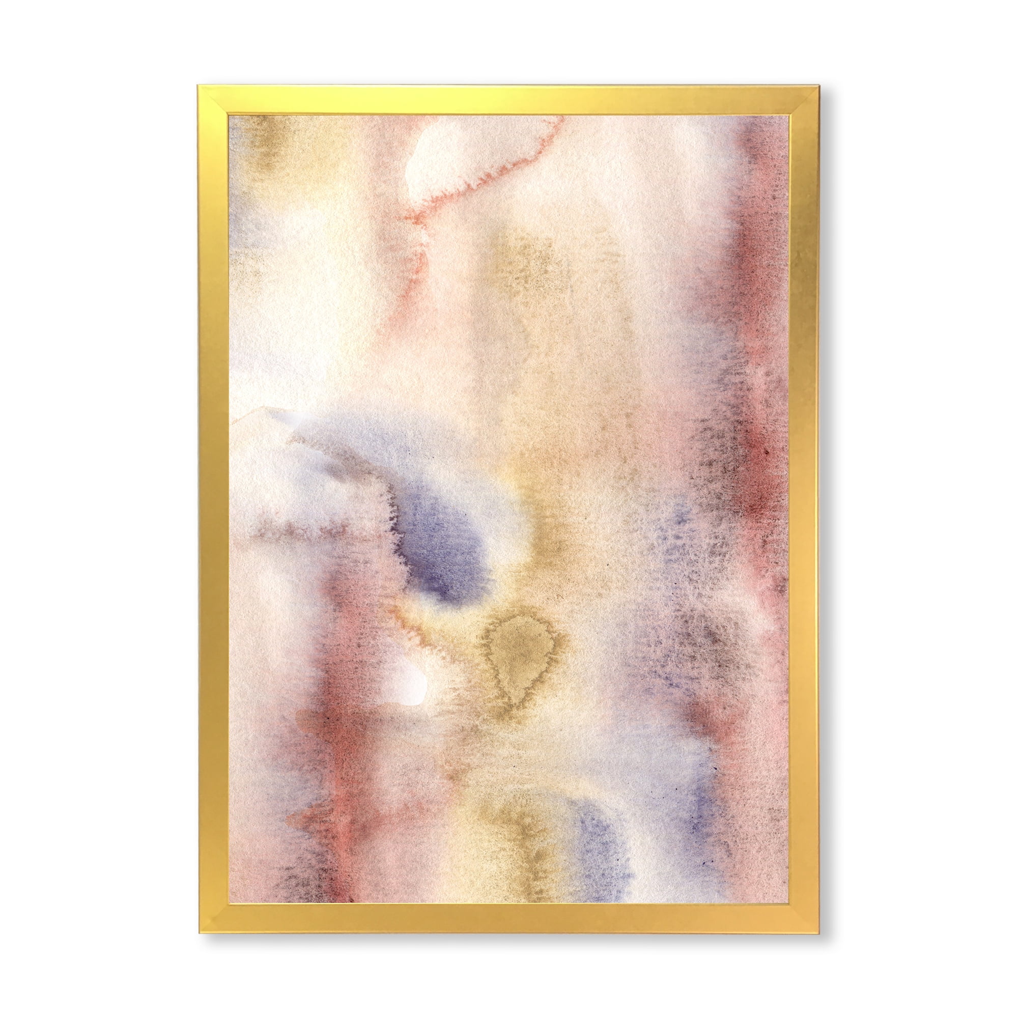 Designart 'Pastel Abstract With Pink Dark Blue and Yellow Spots' Modern Framed Art Print