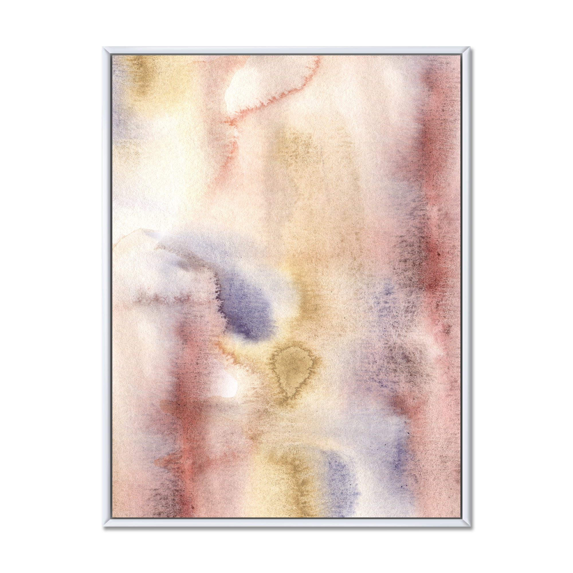Designart 'Pastel Abstract With Pink Dark Blue and Yellow Spots' Modern Framed Canvas Wall Art Print