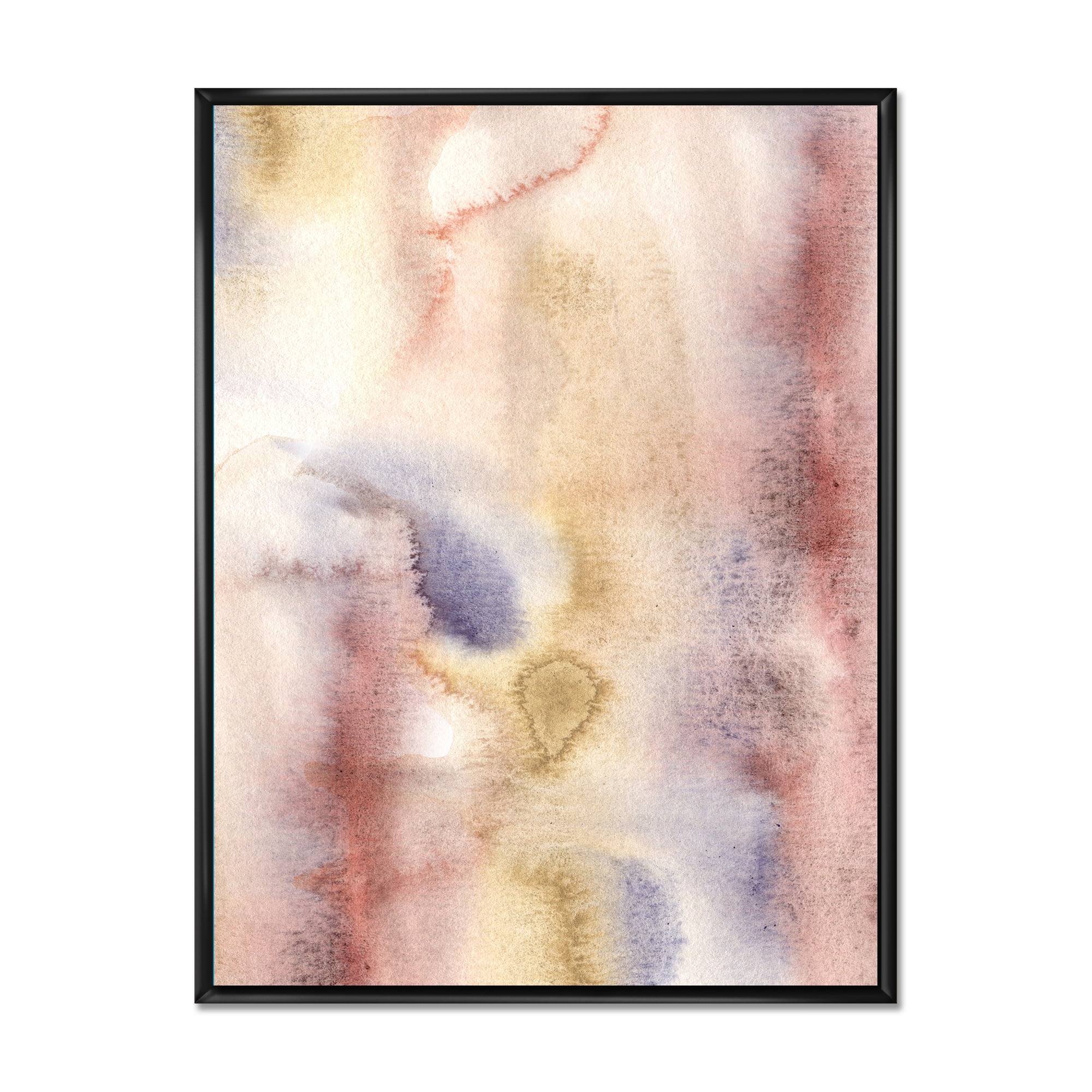 Designart 'Pastel Abstract With Pink Dark Blue and Yellow Spots' Modern Framed Canvas Wall Art Print