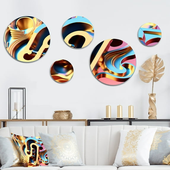 Designart "Pastel And Gold Abstract Music" Religious Landscape Metal Wall Art Set of 5 Piece
