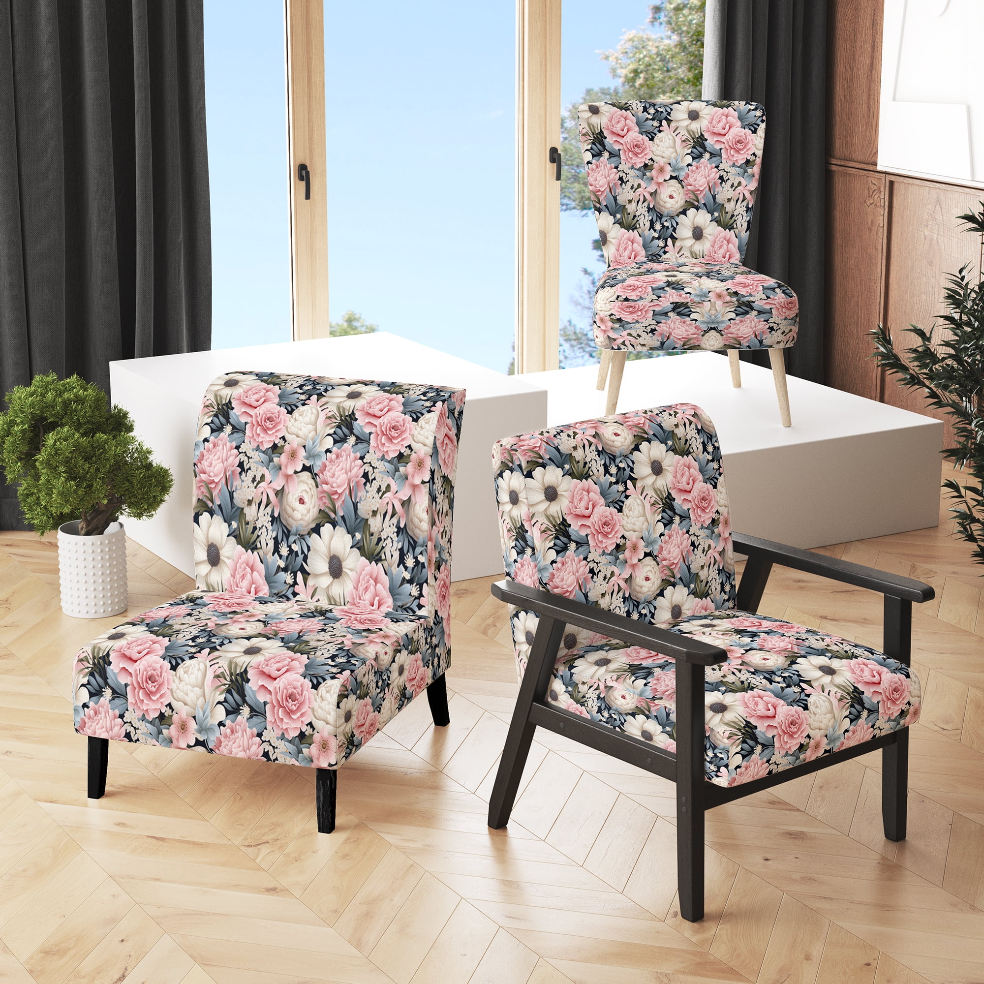 Designart "Pastel Blossom Delight II" Pink Blooms Upholstered Accent ...