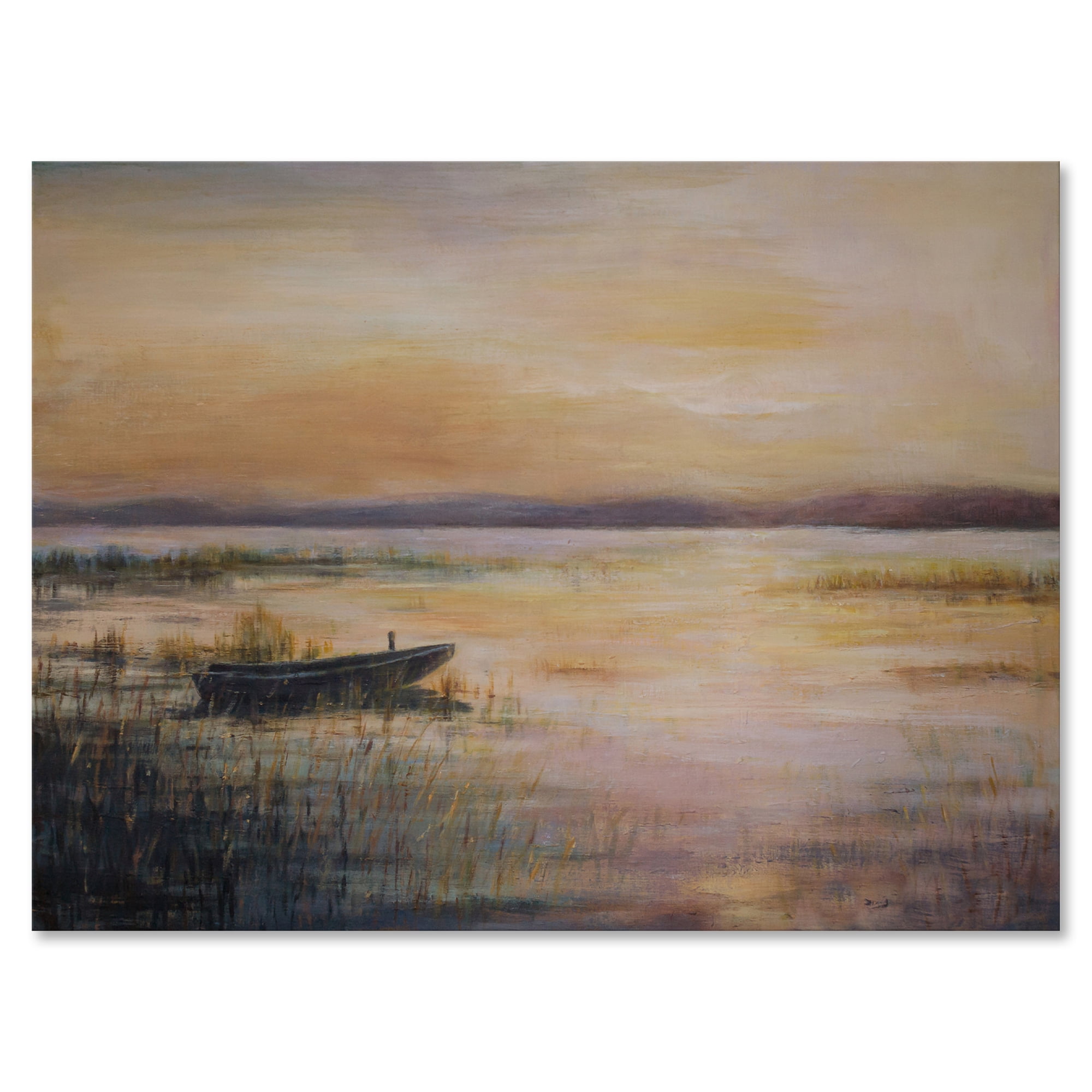 Designart ' Pastel Boat Sunset Over The Lake ' Nautical & Coastal Canvas Wall Art Print