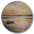 thumbnail image 1 of Designart 'Pastel Boat Sunset Over The Lake' Nautical & Coastal Circle Metal Wall Art 36x36 - Disc of 36, 1 of 5