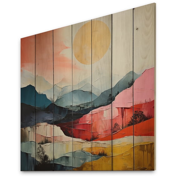 Designart "Pastel Bold Sunset horizon I" Abstract Print on Natural Pine Wood