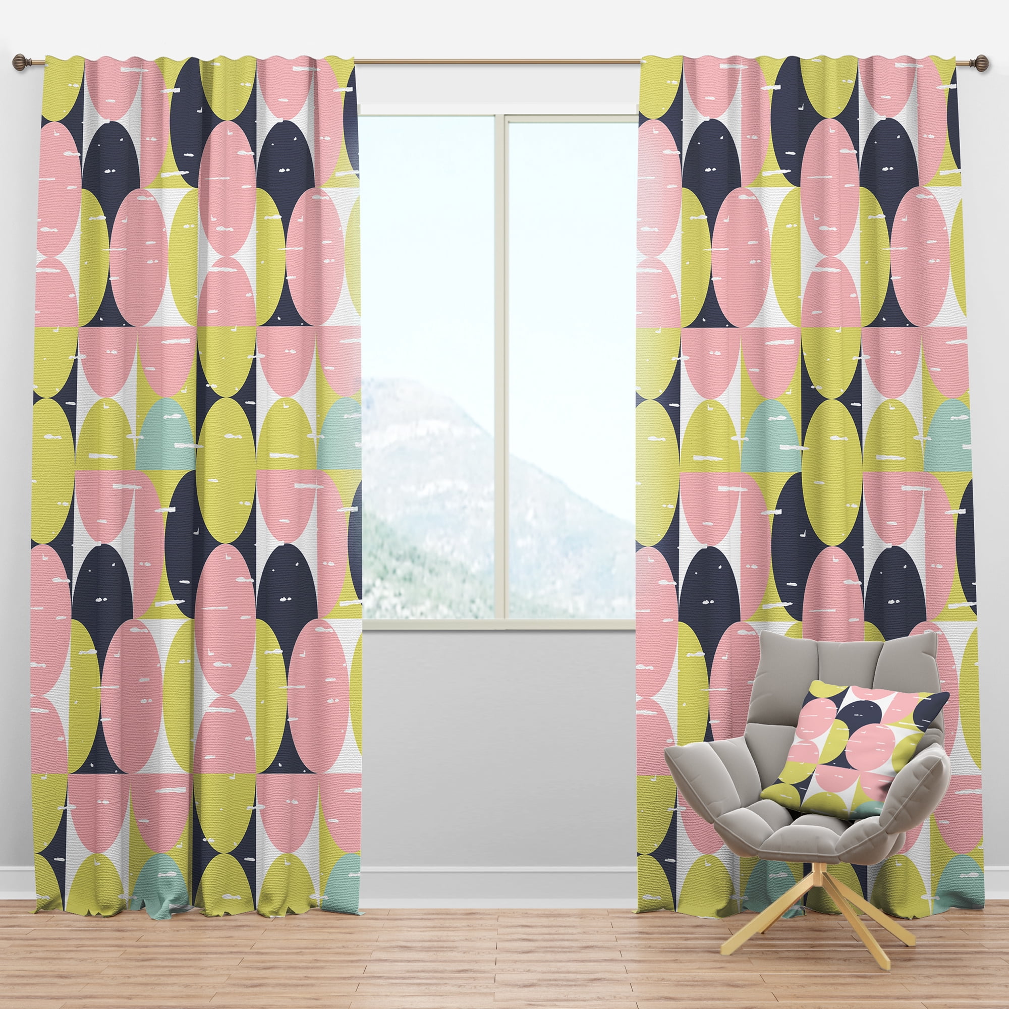 Designart 'Pastel Circular Retro Pattern I' Mid-Century Modern Blackout Curtain Panel