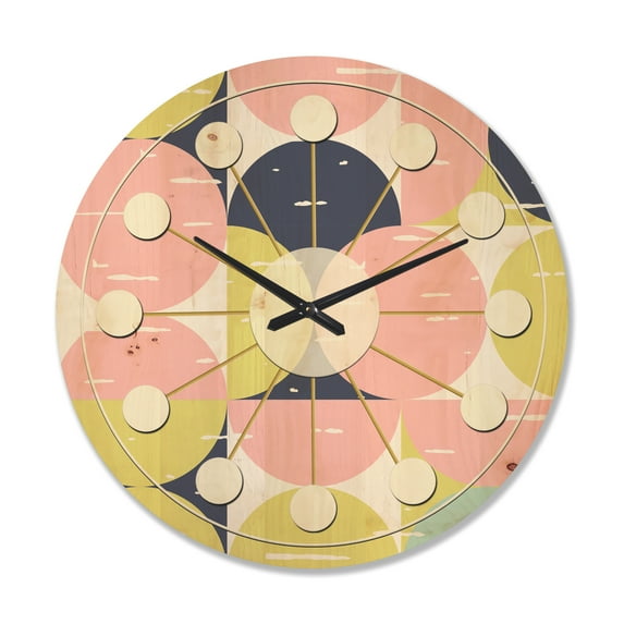 Designart 'Pastel Circular Retro Pattern I' Mid-Century Modern Wood Wall Clock