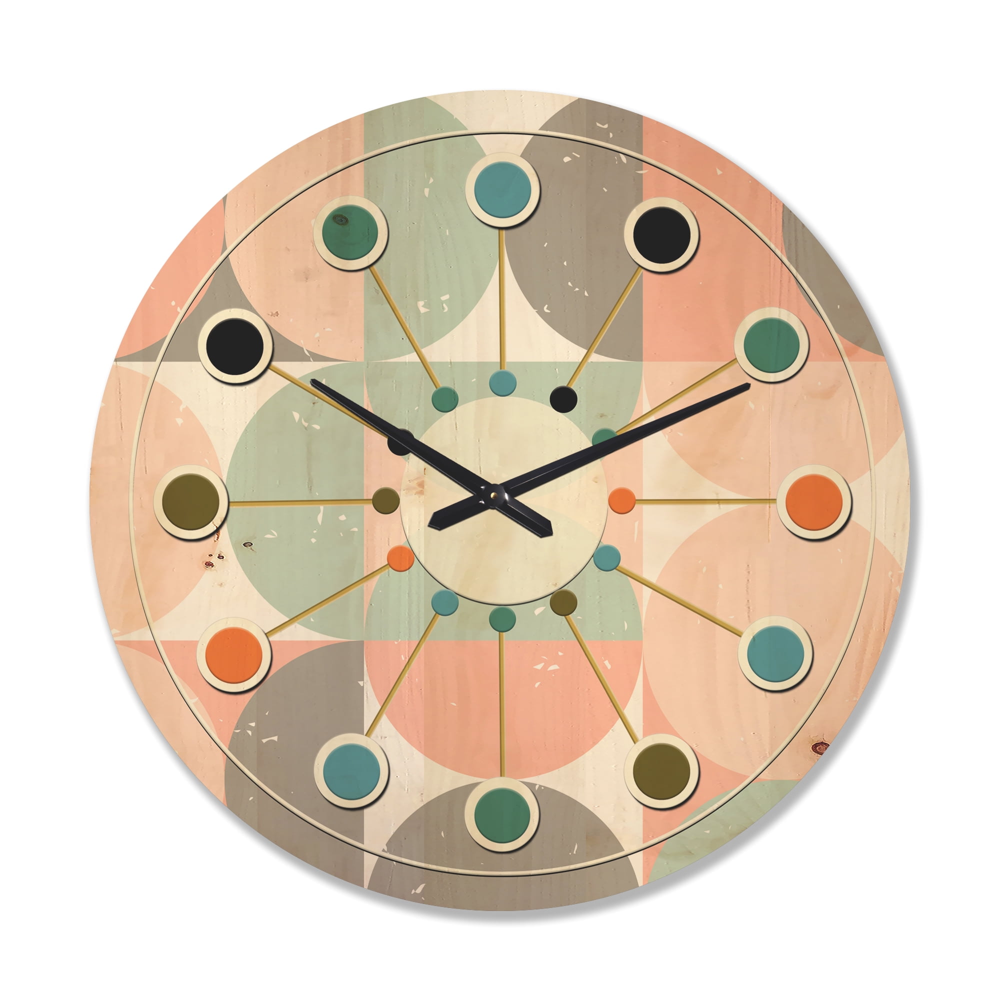 Designart 'Pastel Circular Retro Pattern II' Mid-Century Modern Wood Wall Clock