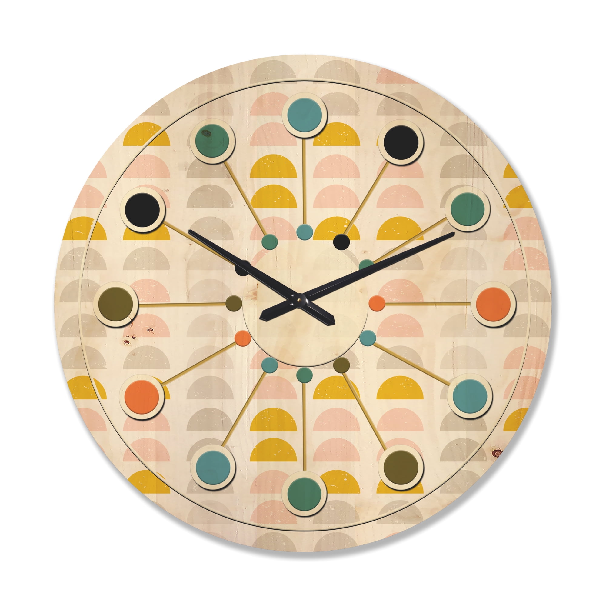 Designart 'Pastel Circular Retro Pattern III' Mid-Century Modern Wood Wall Clock