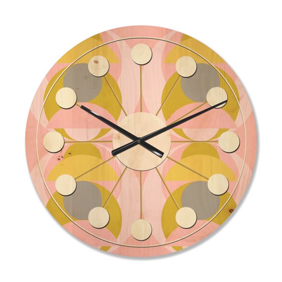 Designart 'Pastel Circular Retro Pattern IV' Mid-Century Modern Wood Wall Clock