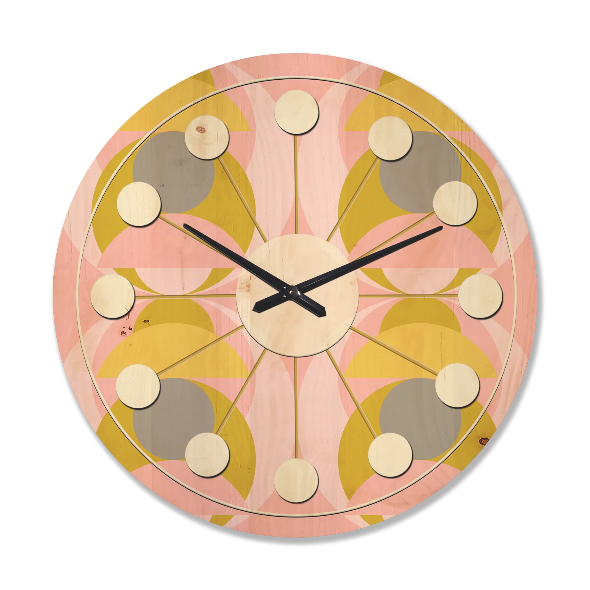 Designart 'Pastel Circular Retro Pattern IV' Mid-Century Modern Wood Wall Clock