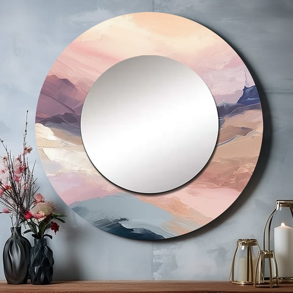 Designart "Pastel Countryside Beauty Gentle Hues" Abstract Rund Mirror For Wall Decor - Large Pink Round Printed Mirror - Country Round Mirror 36" x 36" Inch
