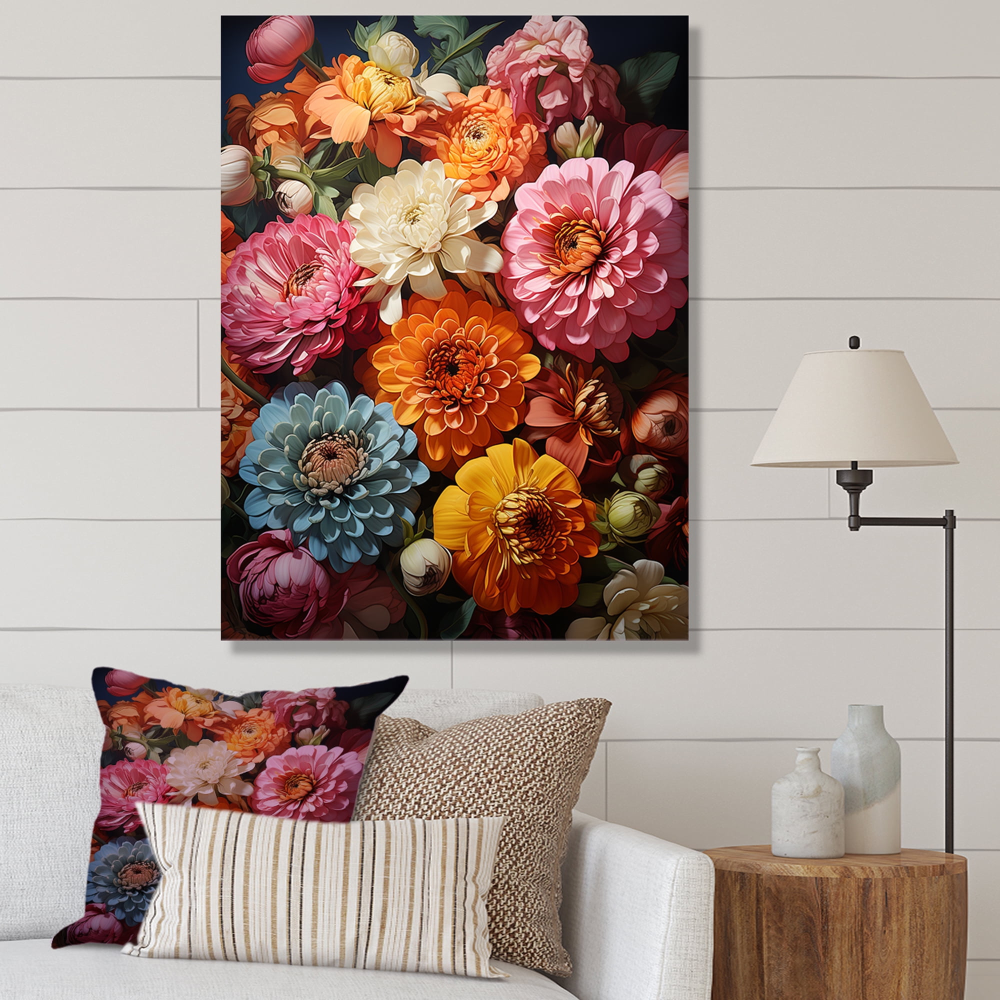 Designart "Pastel Elegance in Zinnia Blooms II" Floral Canvas Wall Art