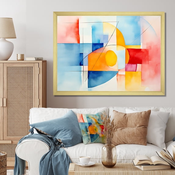 Designart "Pastel Geometric Ink Explosion Burst of Harmony II" Abstract Framed Wall Art Decor - Modern Colorful Abstract Geometric Entryway Framed Wall Art
